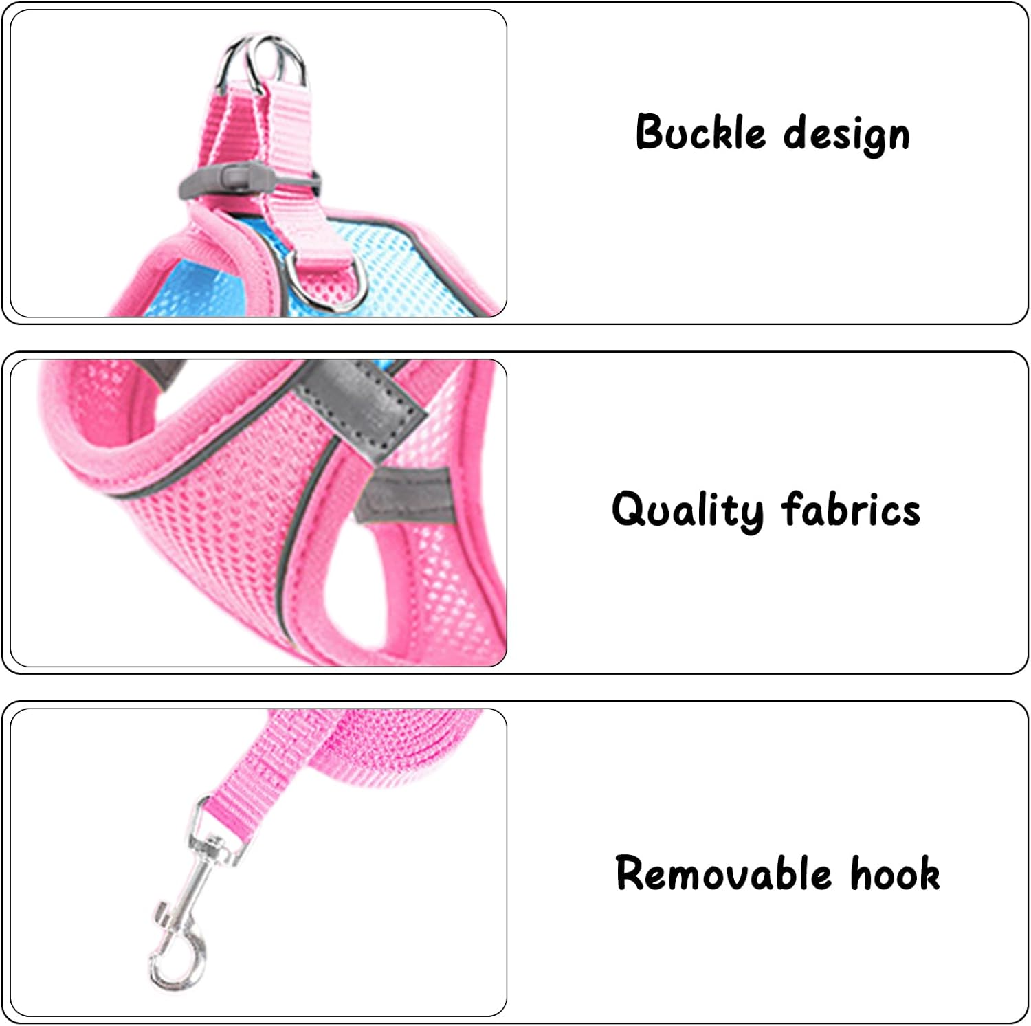 Escape Proof Puppy Kitten Vest Harnesses, Cat Vest Harness and Lead Sets, Adjustable Kitten Harness and Lead Set, for Small Medium Cats Pets Outdoor Walking Escape Proof (Pink+Blue)