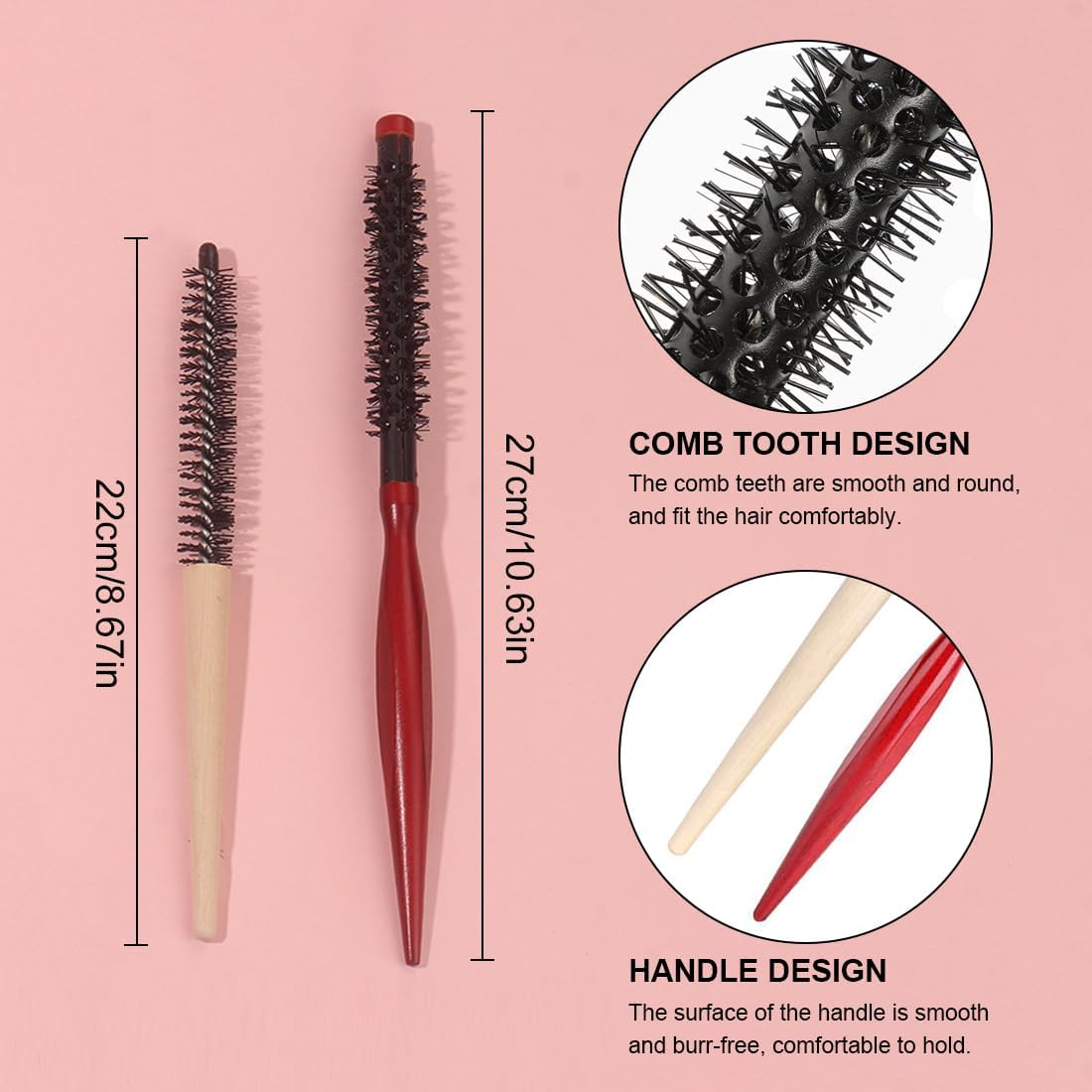 2 Pieces Small round Brush Mini Hair Beard Brush Styling for Thin Hair Ponytail Beard Volume Curls image number 1