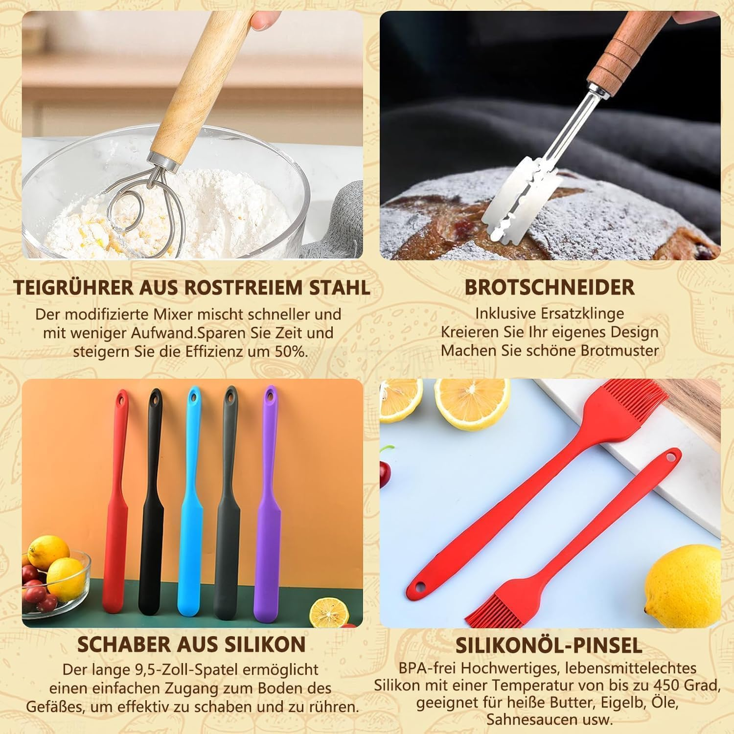 Set of 17 Sourdough Starter Kit, 2 Sourdough Starter Jar and 2 Banneton Proofing Basket, Silicone Baking Mat, Sourdough Bread Baking Supplies