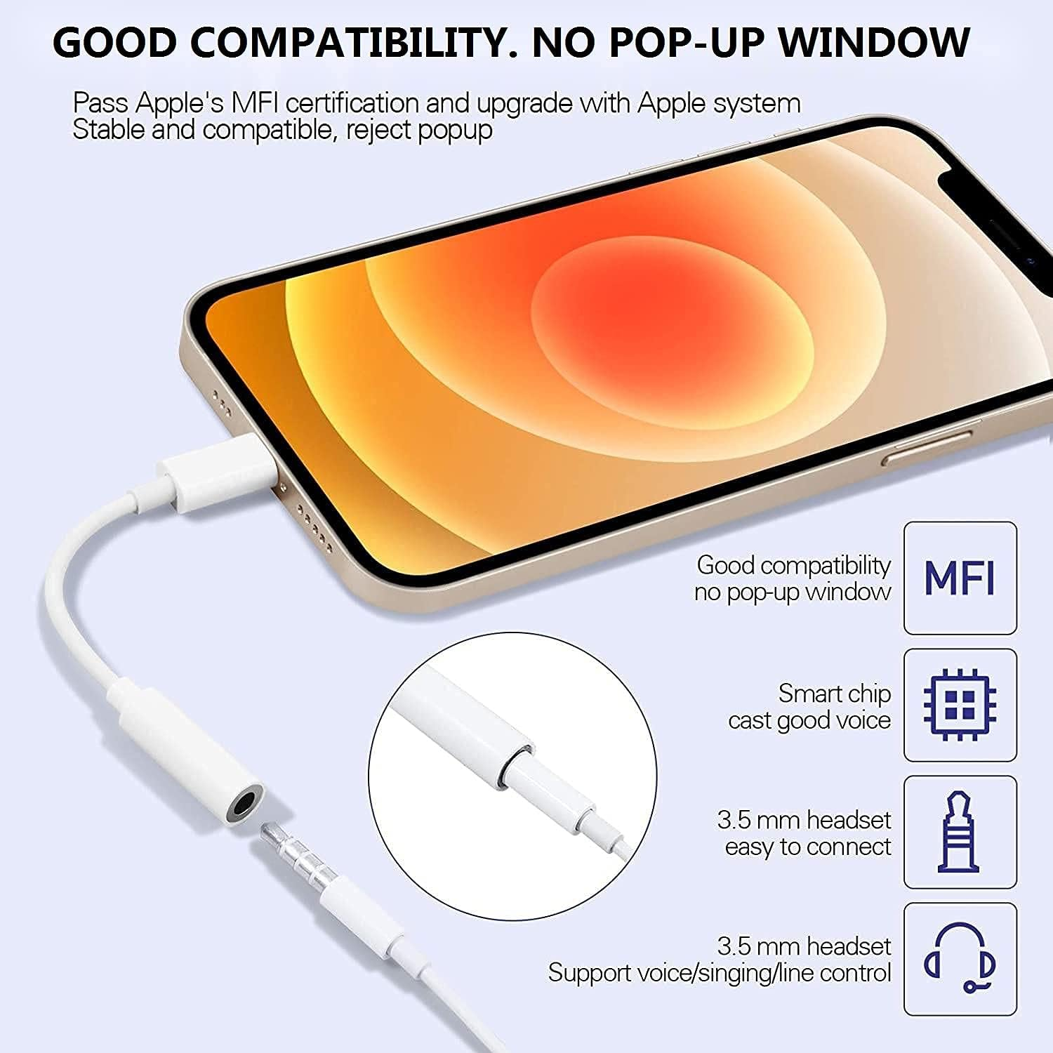 2 Pack [Apple Mfi Certified] Lightning to 3.5 Mm Headphone Jack Adapter,For Iphone 3.5Mm Headphones/Earphones Jack Aux Audio Adapter Dongle for Iphone 13 12 11 SE 2020 XS XR X 8 7 Ipad, Support Ios 15 image number 4