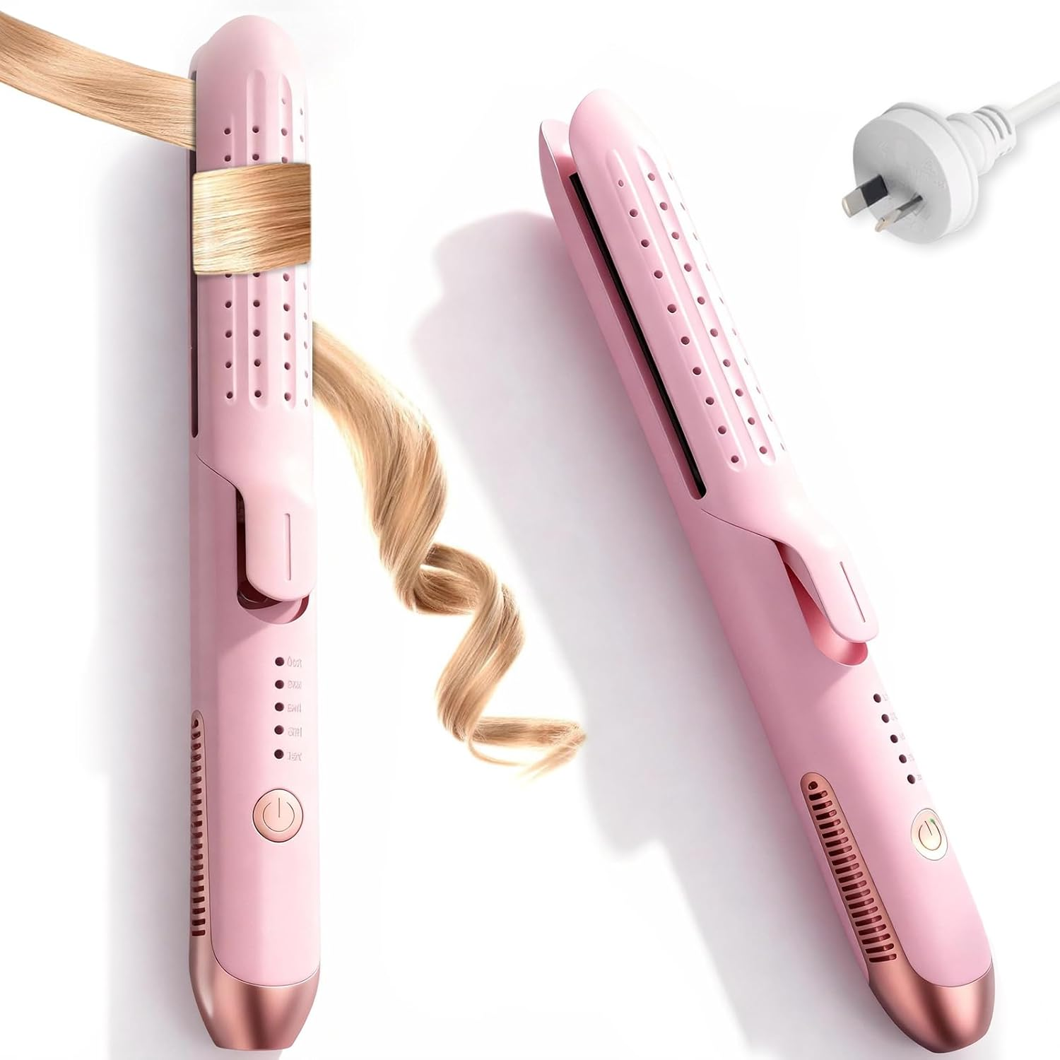 Cool Air Styler 2-In-1 Hair Straightener and Curler | 360&deg; Airflow for Damage-Free Styling & Long-Lasting Hold, Ionic Anti-Frizz Tech AU Plug (Pink)