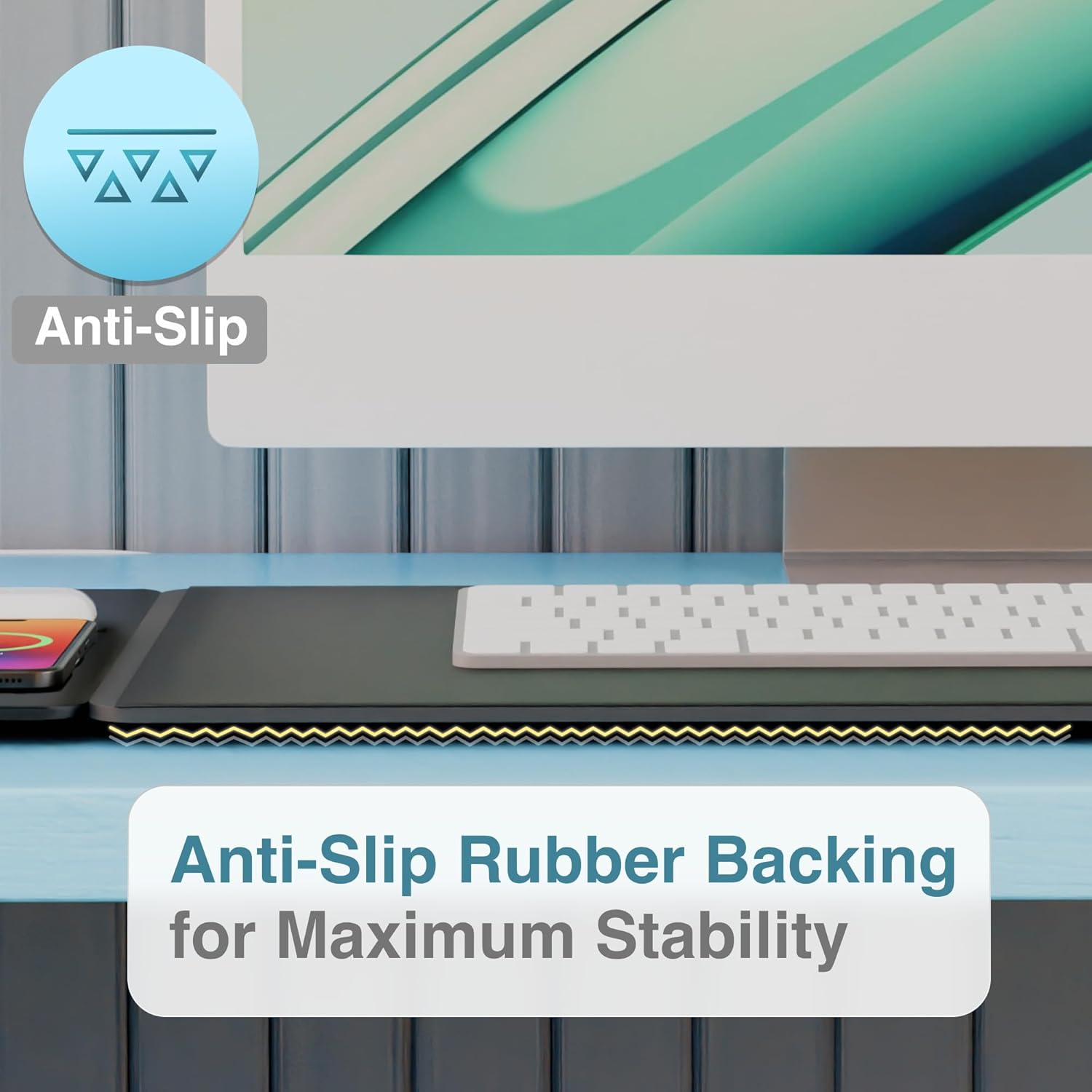 Laser Chargecore Wireless Charger Desk Mat with 15W Qi Magsafe Charger, Water-Resistant PU Leather, Detachable Magnetic Mouse Pad, USB C Cable &ndash; Wireless Charging Station for Phones & Earbuds (Black) image number 4