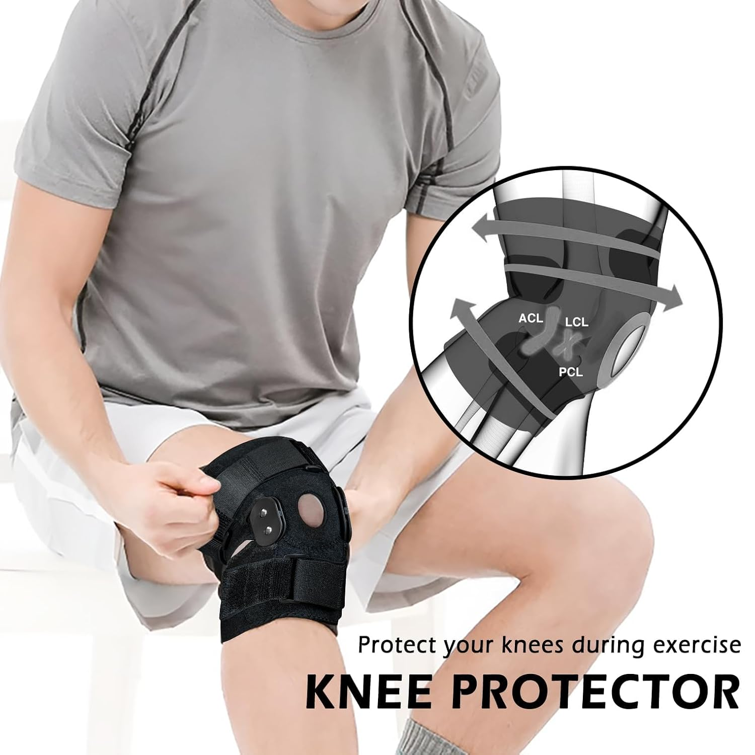Hinged Knee Brace for Knee Pain with Side Stabilizers Knee Braces for Women Men Adjustable Knee Pad for Meniscus Tear plus Size Compression Patella Gel Pads Knee Support for ACL, MCL image number 5