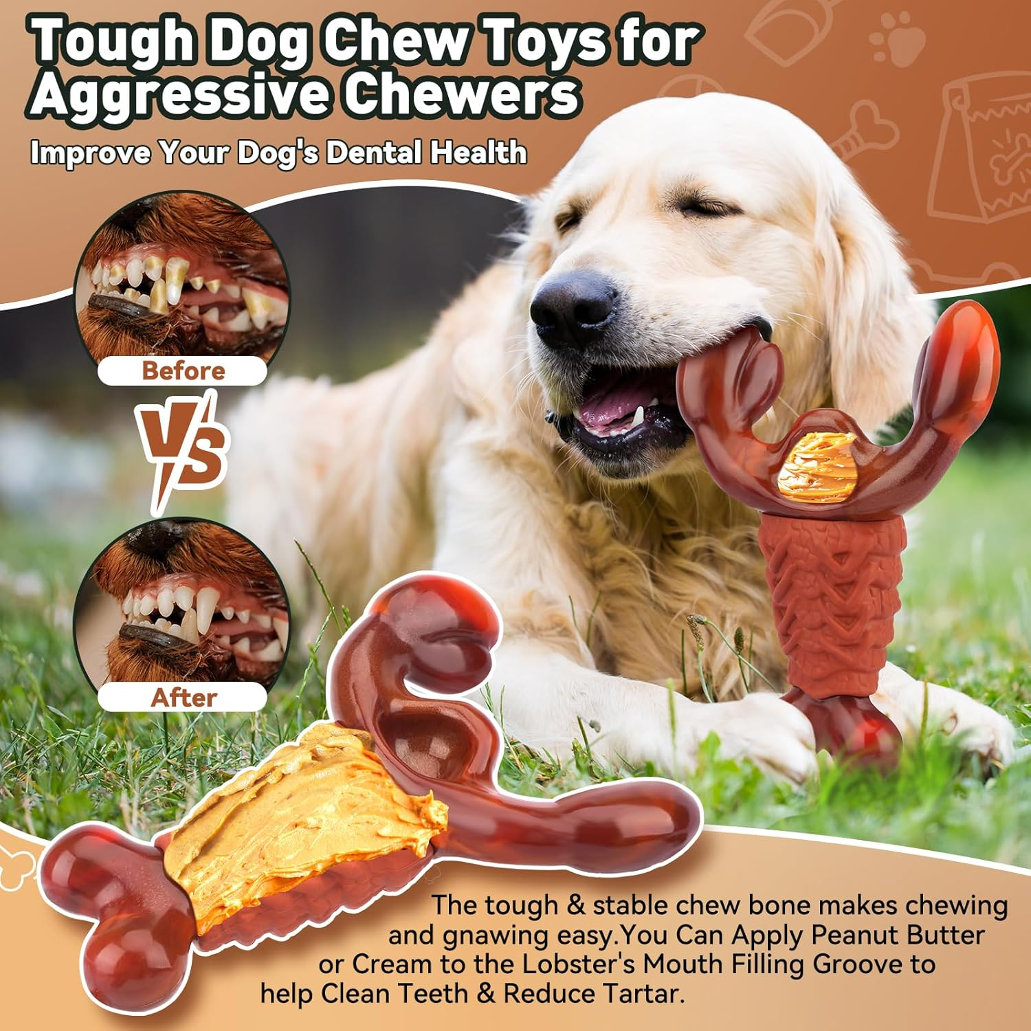 Dog Toys for Aggressive Chewers, Interactive Dog Chew Toys for Large Dogs, Indestructible Squeaky Dog Toys to Keep Them Busy, Tough Dog Toys for Medium/Large Breed Dogs (Red, Squeaky Lobster) - Red image number 4