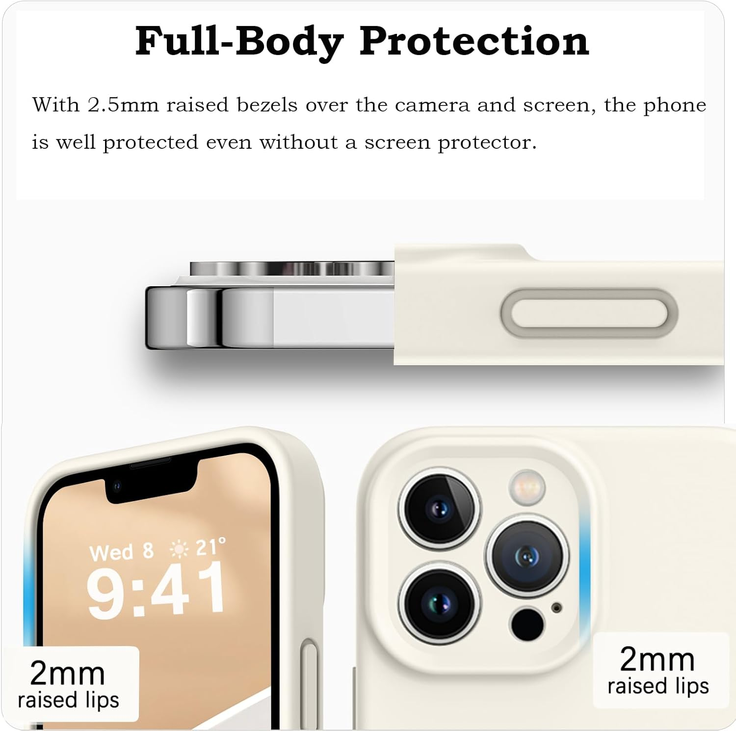 ROUMAYMAY Case for Iphone 12 Pro Max, Liquid Silicone Shockproof Upgraded [Camera Cover], with Soft Fine Smooth Microfibre Lining Anti-Scratch, Full Body Phone Case for Iphone 12 Pro Max Cover, Beige image number 3