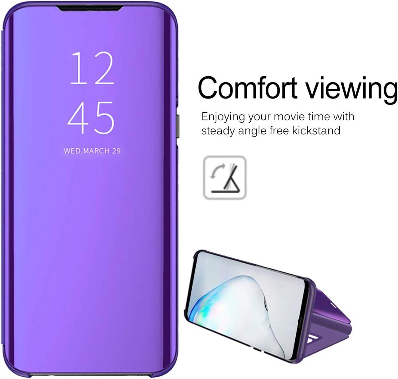 HAOYE Case for Samsung Galaxy S25+ plus 5G, Mirror Smart View Mobile Phone Case PC/PU Premium Leather Flip Case Cover, Stand Mirror Protective Case with Folding Stand, Purple Blue image number 5