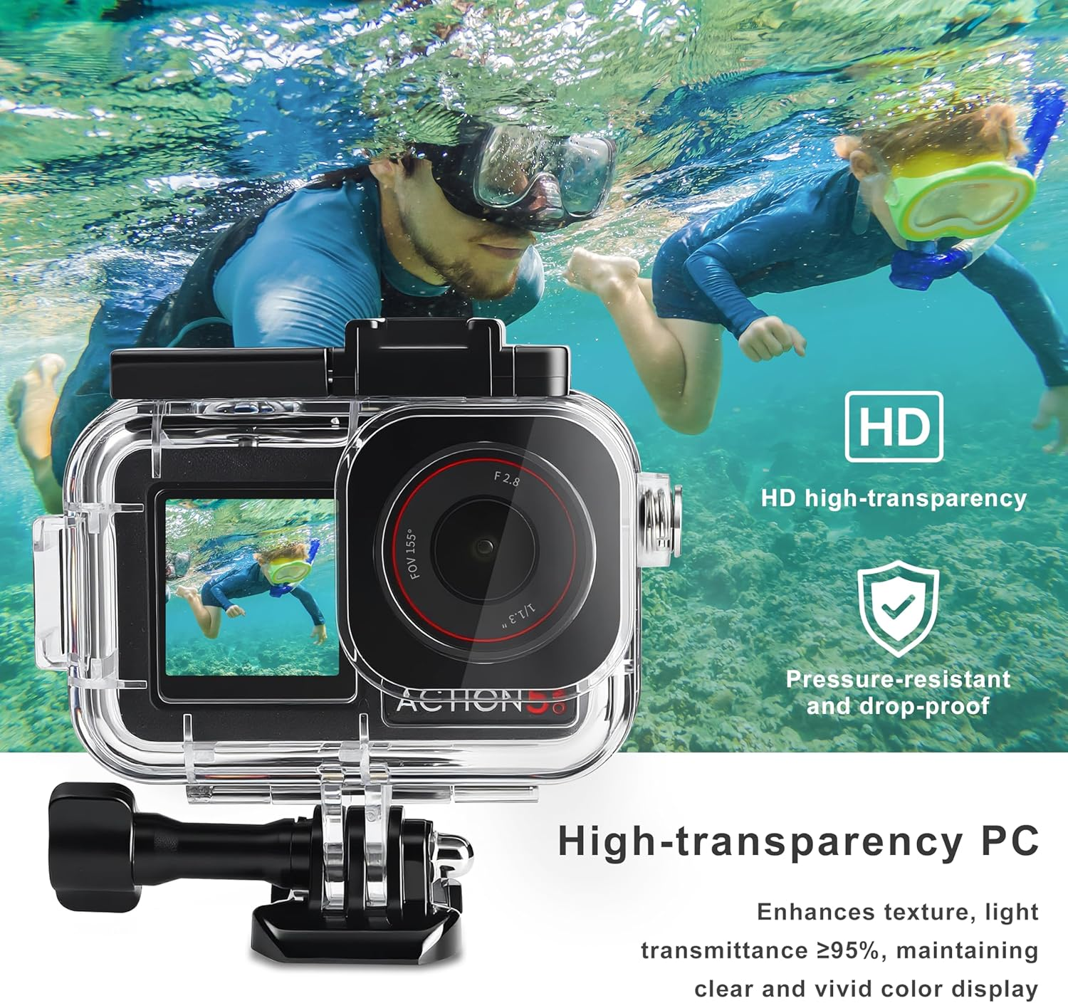 Fitstill 164FT/50M Waterproof Case&3 Filters&Floating Hand Grip Stick Set Compatible for DJI Osmo Action 5 Pro Action 4 Action 3,Snorkeling Surfing,Wakeboarding Protective Cover Shell Accessories Kit image number 2