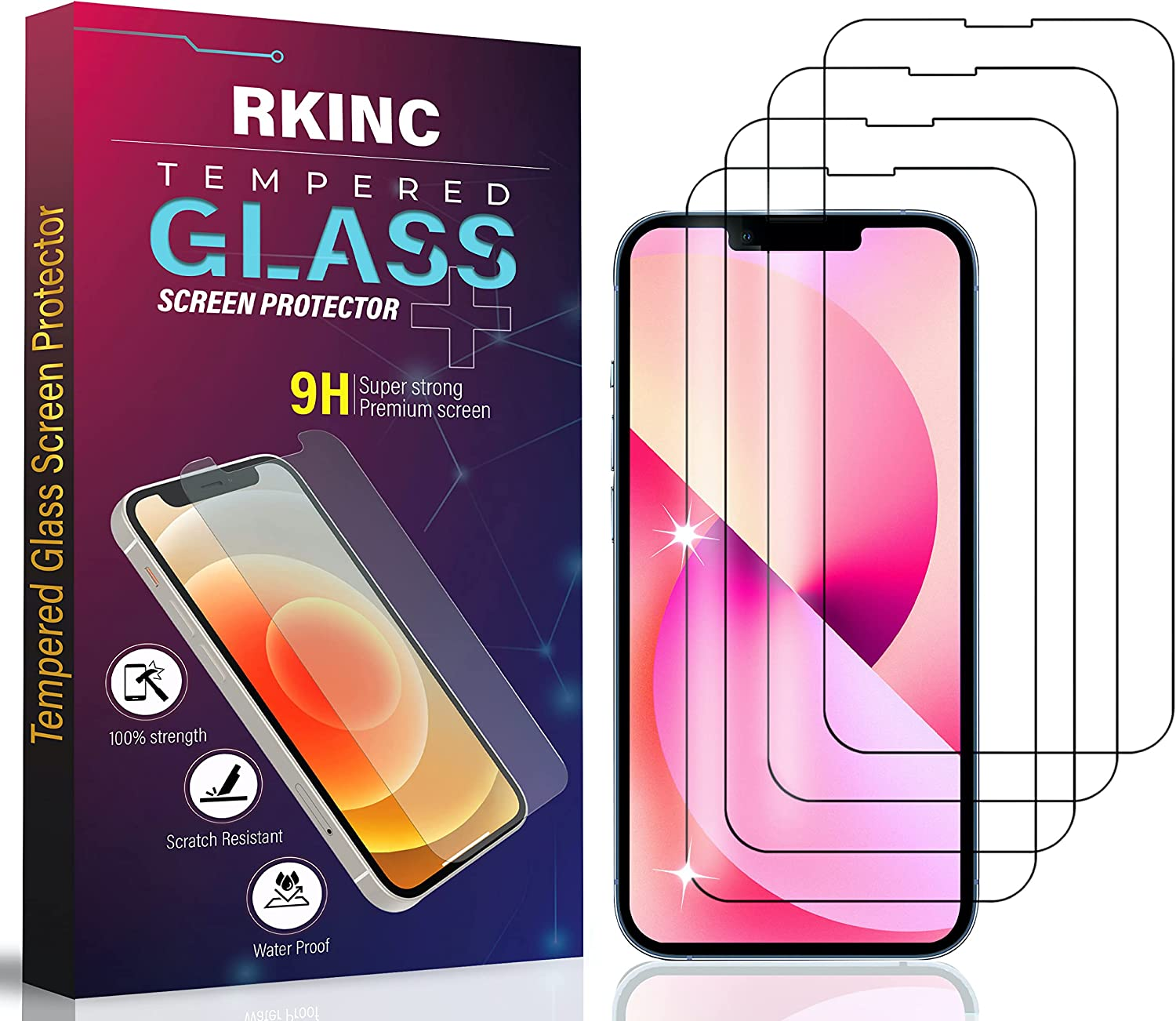Screen Protector [4-Pack] for Iphone 13 Mini 5.4-Inch, RKINC Tempered Glass Film Screen Protector, 0.33Mm [Lifetimewarranty][Anti-Scratch][Anti-Shatter][Bubble-Free] image number 2