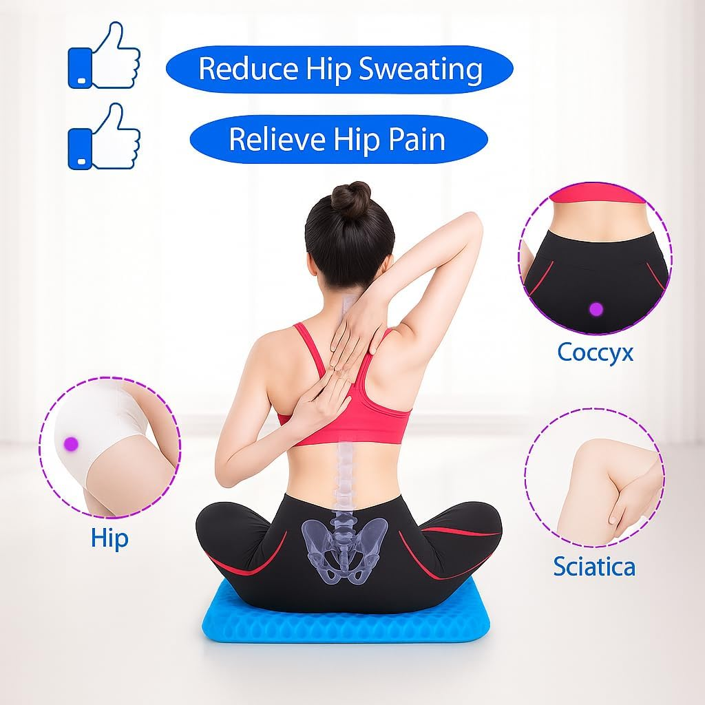 Gel Seat Cushion for Office Chair & Car &ndash; Extra Thick Honeycomb Design, Pressure Relief & Breathable Comfort, Non-Slip Cover &ndash; Tailbone & Back Support Pad for Home, Work, Travel image number 1