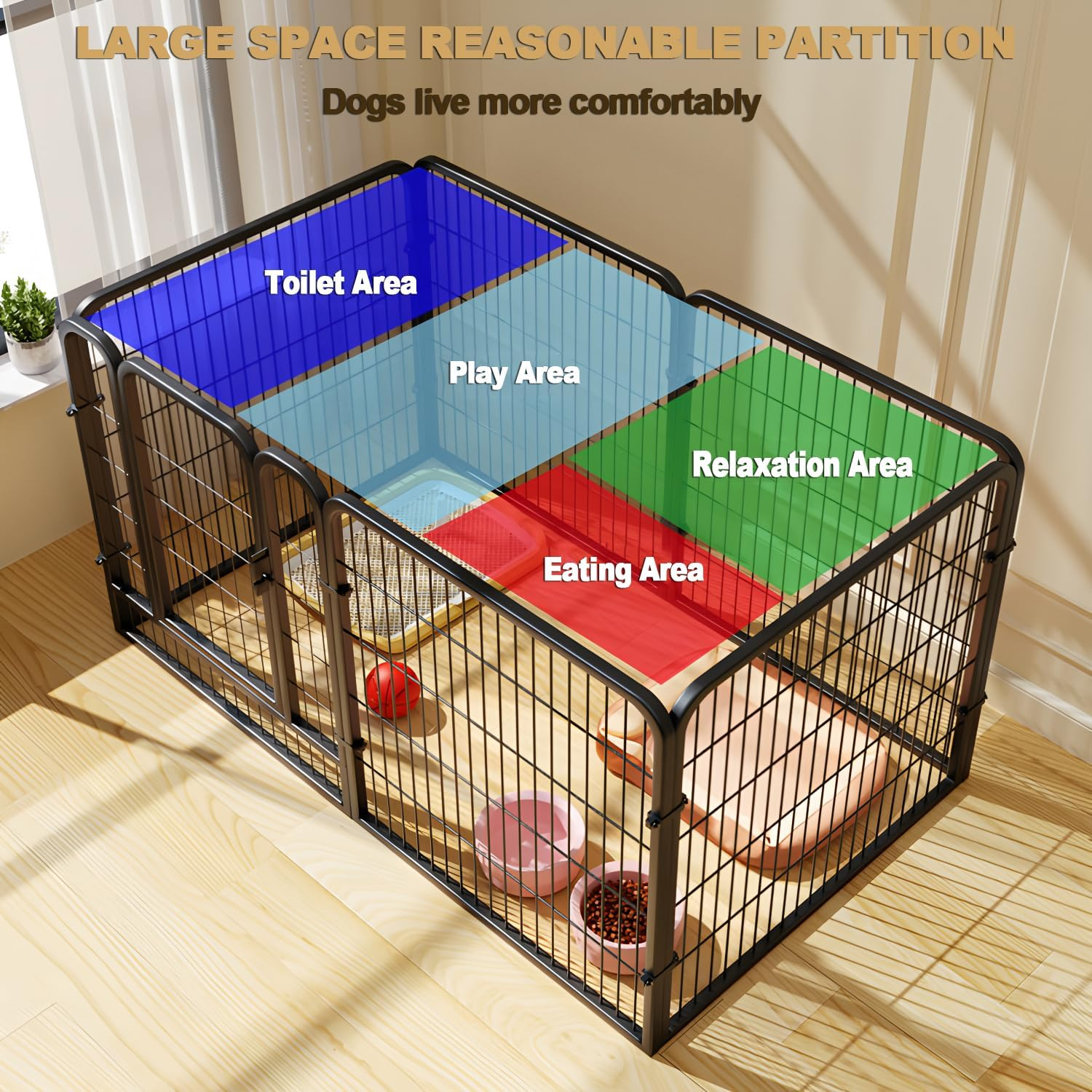 Metal Dog Playpen,6-Panel 24" Pet Playpen with Door,With Door Anti-Rust Exercise Fence,Indoor/Outdoor Dog Pen for Small and Medium Dogs Play,Foldable (Black) - Black image number 5