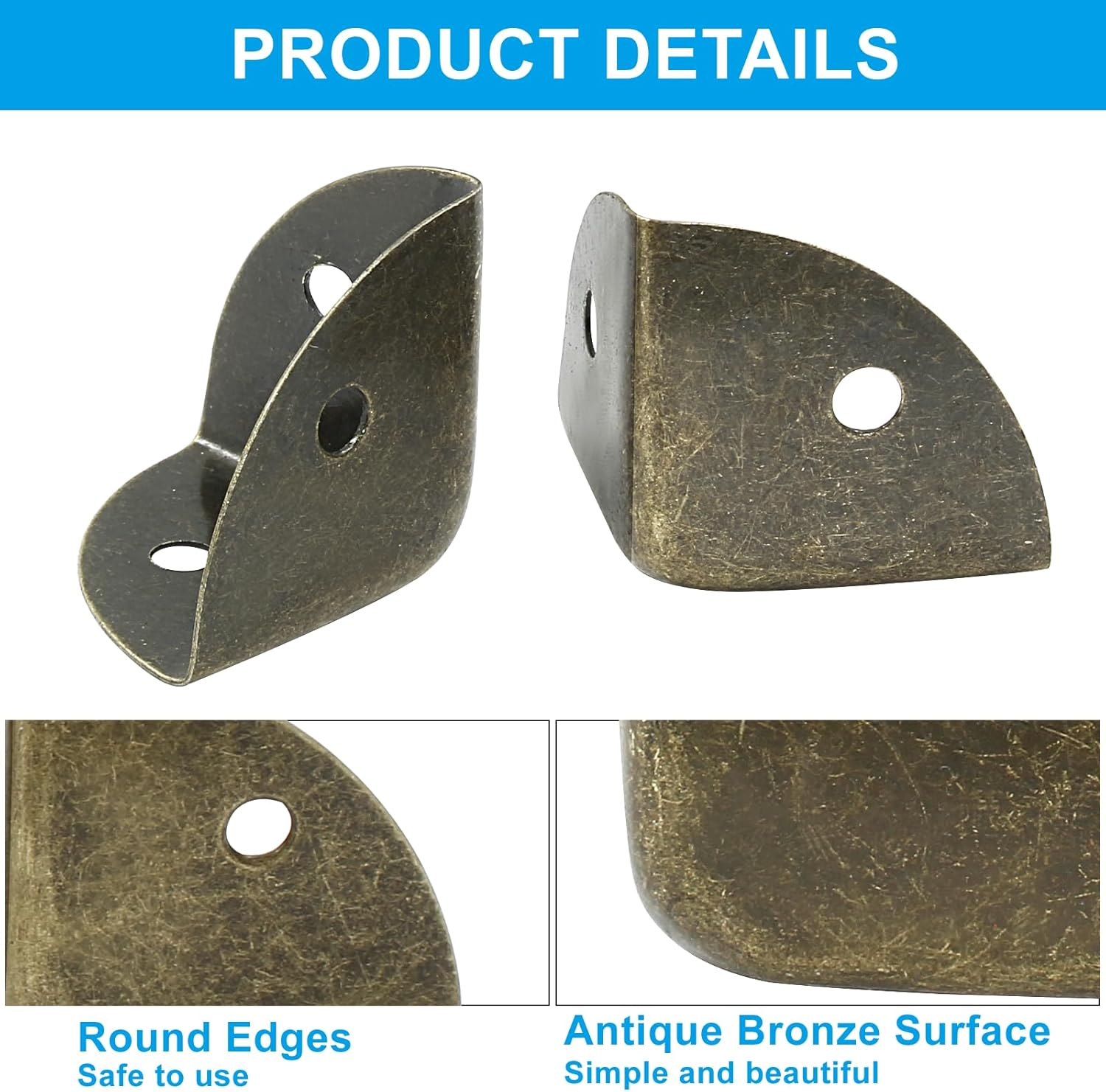 12Pcs Box Corner Protectors, 1" (25Mm) Metal Corner Edges Protector Triangle Corner Protectors Bronze Corner Covers Edge Guard with Screws for Wooden Case Trunk Box Table Cabinet image number 4