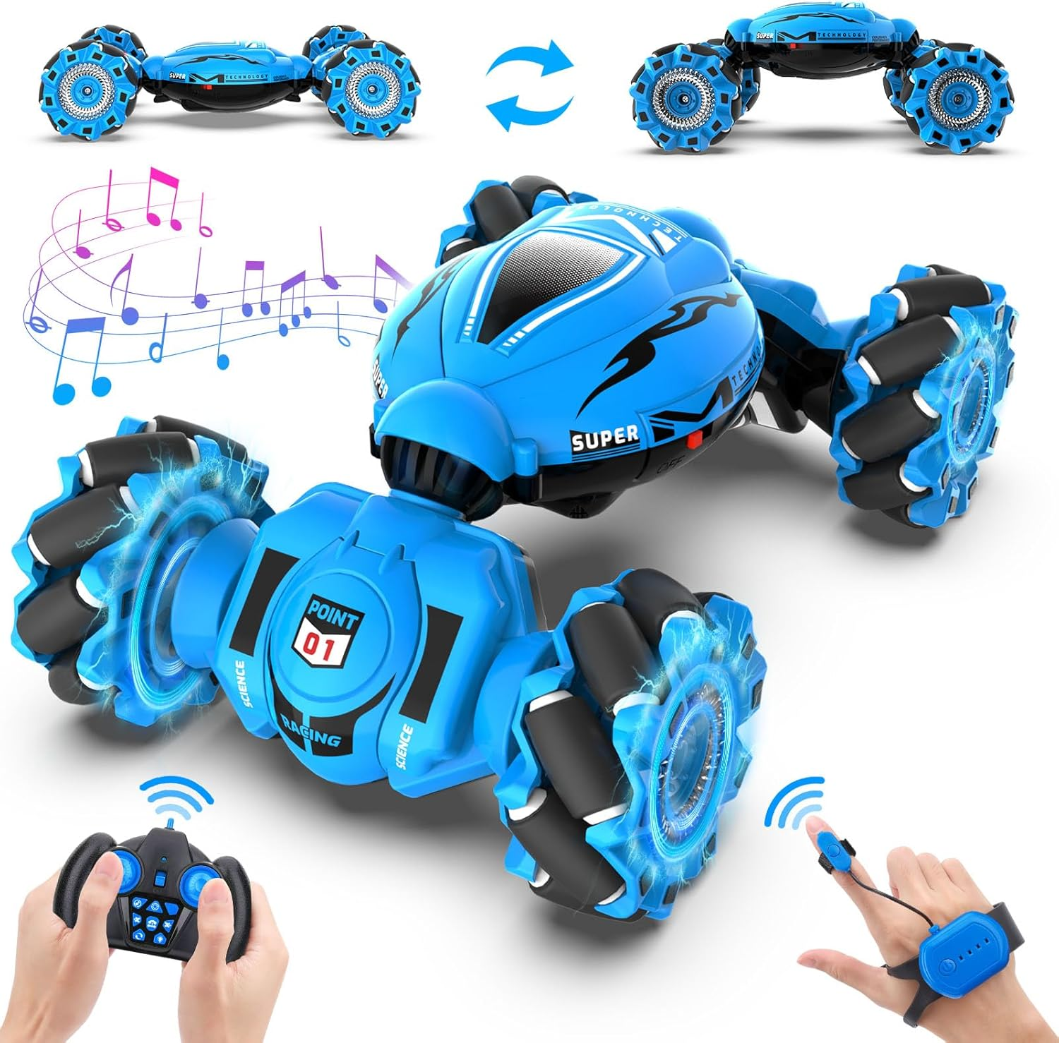 Dysaim Remote Control Car, Gesture Sensing RC Stunt Car Toys, 2.4Ghz 4WD RC Drift Car, Creative Gifts for Kids Boys Girls Ages 6+, Double Sided Rotating off Road Vehicle 360&deg; Flips with Lights Music