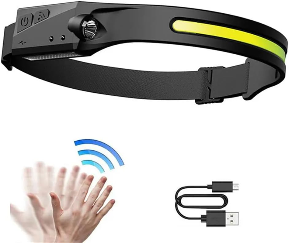 Rechargeable LED Headlamp - 300 Lumen COB Headlight with Motion Sensor, USB-C Charging, 4 Modes, IPX4 Waterproof - for Camping, Hiking, Running (2) image number 1