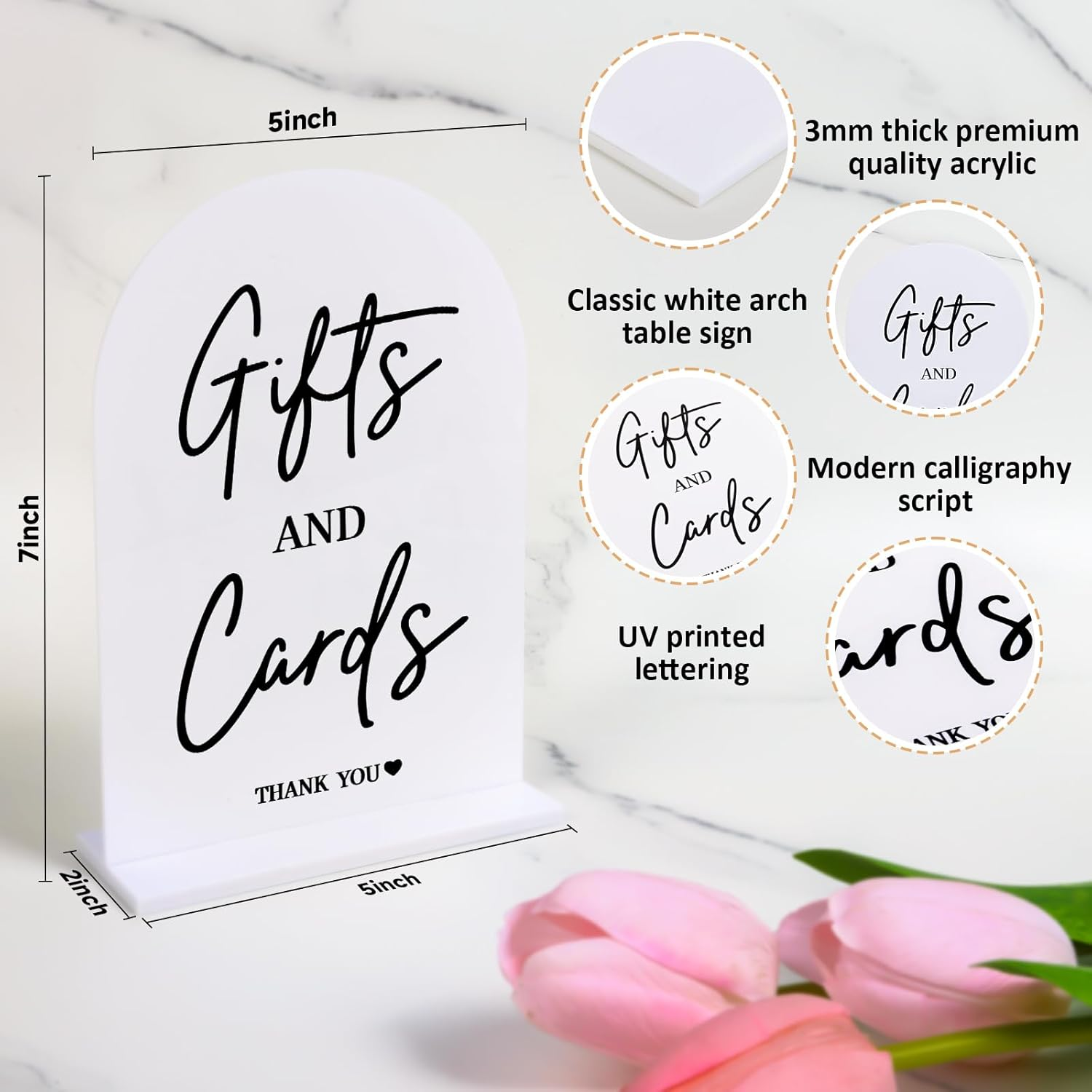 KOSKIMER 2 Pcs White Acrylic Wedding Signs for Ceremony and Reception, 5X7 Inch Wedding Gift Table Sign, Acrylic Guest Book Sign, Cards and Gifts Sign for Wedding, Wedding Reception Signs with Holder image number 5