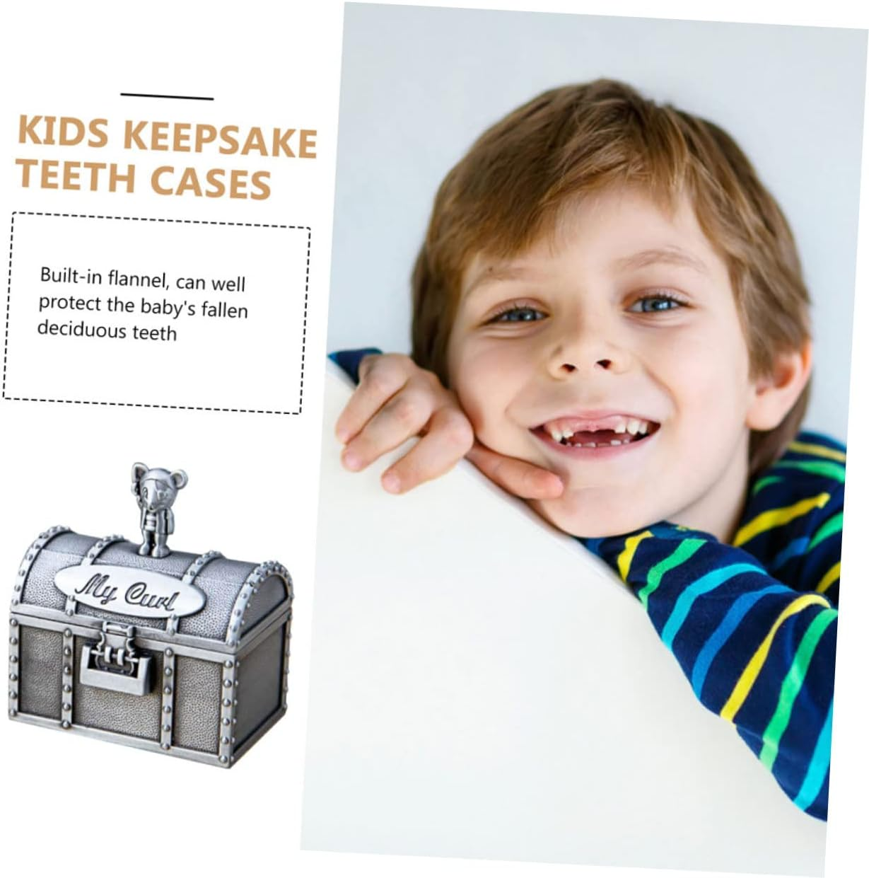 2Pcs Metal Baby Keepsake Boxes Tooth Curl Container Newborn First Tooth Storage Keepsake Gifts for Boys and Girls image number 5