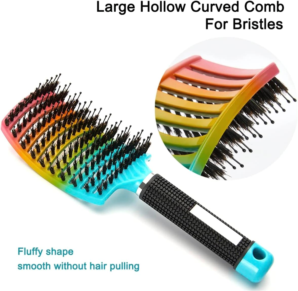 2Pack Curved Vented Detangling Hair Brush for Wet and Dry Hair, Comfortable Boar Bristle Hair Brush Long Hair for Detangling, Hairstyle, Tangled Hair (2) - 4Pack image number 3