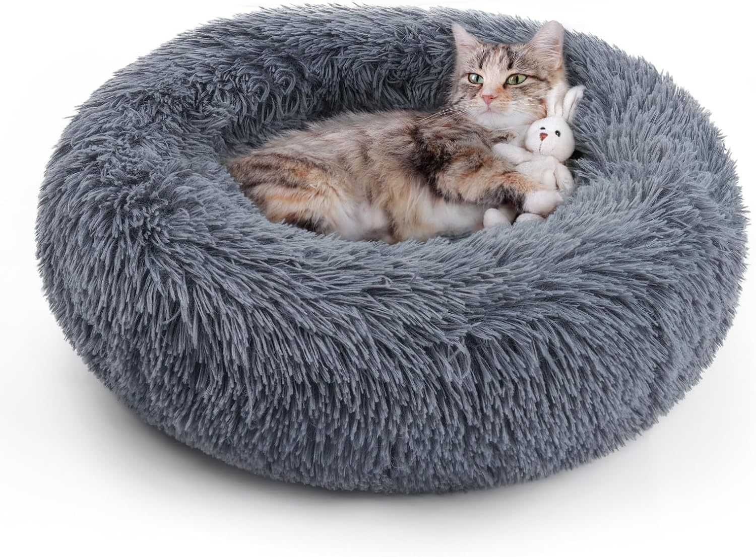 Rabbitgoo Cat Beds for Indoor Cats, 20 Inches Cat Bed Machine Washable, Fluffy round Pet Bed Non-Slip, Calming Soft Plush Donut Cuddler Cushion Self Warming for Small Dogs Kittens, Light Pink, Medium