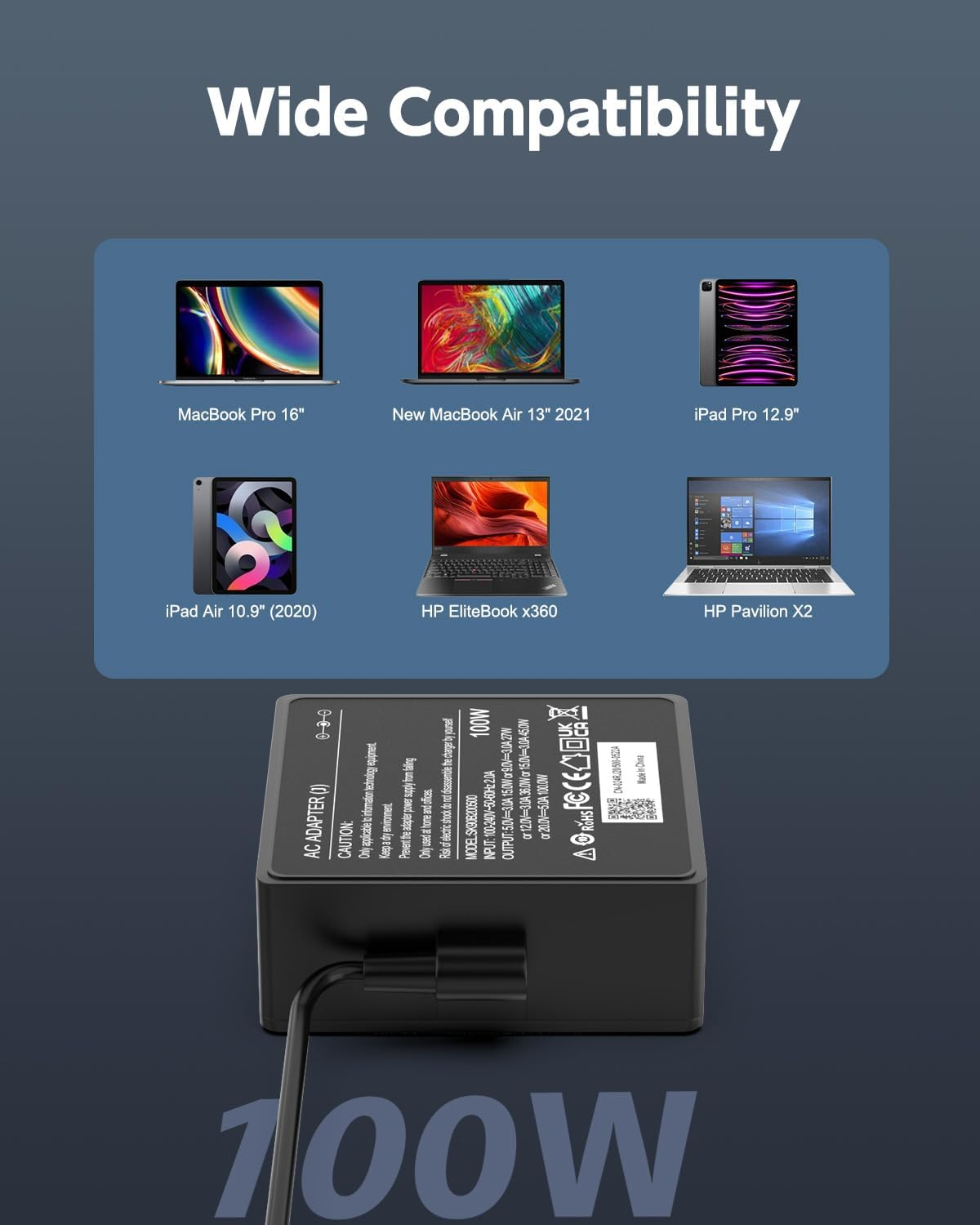 USB C Laptop Charger, 100W USB C Charger Fast Charging for for Mac Book Pro, Air, Lenovo, HP, Dell, Asus ROG, Acer, Samsung and All USB-C Port Devices, Fit for Type-C 100W 96W 90W 87W 65W 45W Laptop image number 4