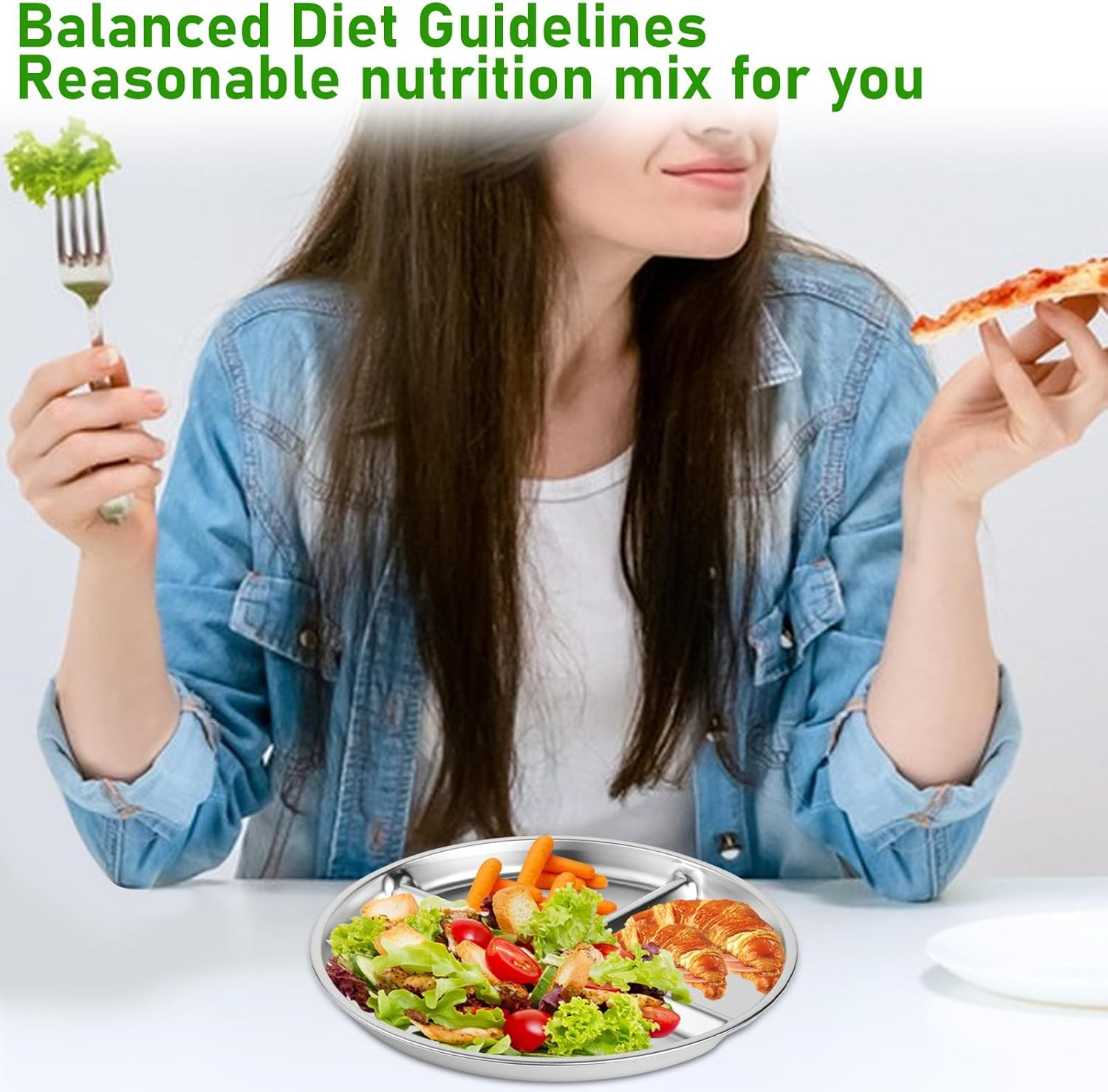 Tehalk Set of 4 Stainless Steel Kids Plates, Portion Control Platter with 3-Compartment, Unbreakable Dinner Plates, Divided Food Tray Stainless Steel Plate for Adults Kids, Camping, Lunch and Dinner image number 2