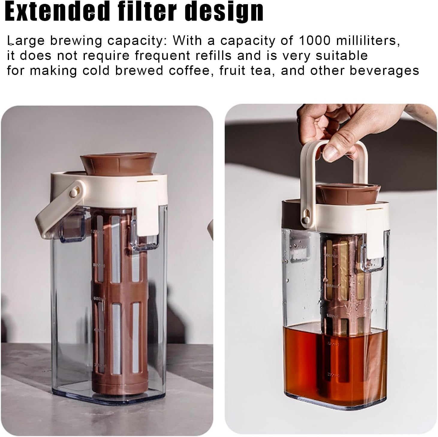 QUSHEJIAND Cold Brew Coffee Maker,Iced Tea and Coffee Jar Pitcher with Filter 1L Large Capacity Portable Cold Water Kettle for Homemade Brew Iced Coffee Lemonade Beverage