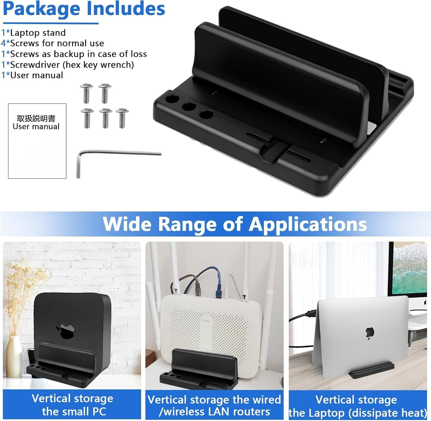 Vertical Laptop Stand Holder, ABS Organizer with Adjustable Dock, 3/4 in 1 Design Extra Storage Space-Saving, Sturdy Laptop Computer Holder for PC, Macbook, Mini PC, Ipad (Black-1 Slot) - Silver-1 Slot image number 5