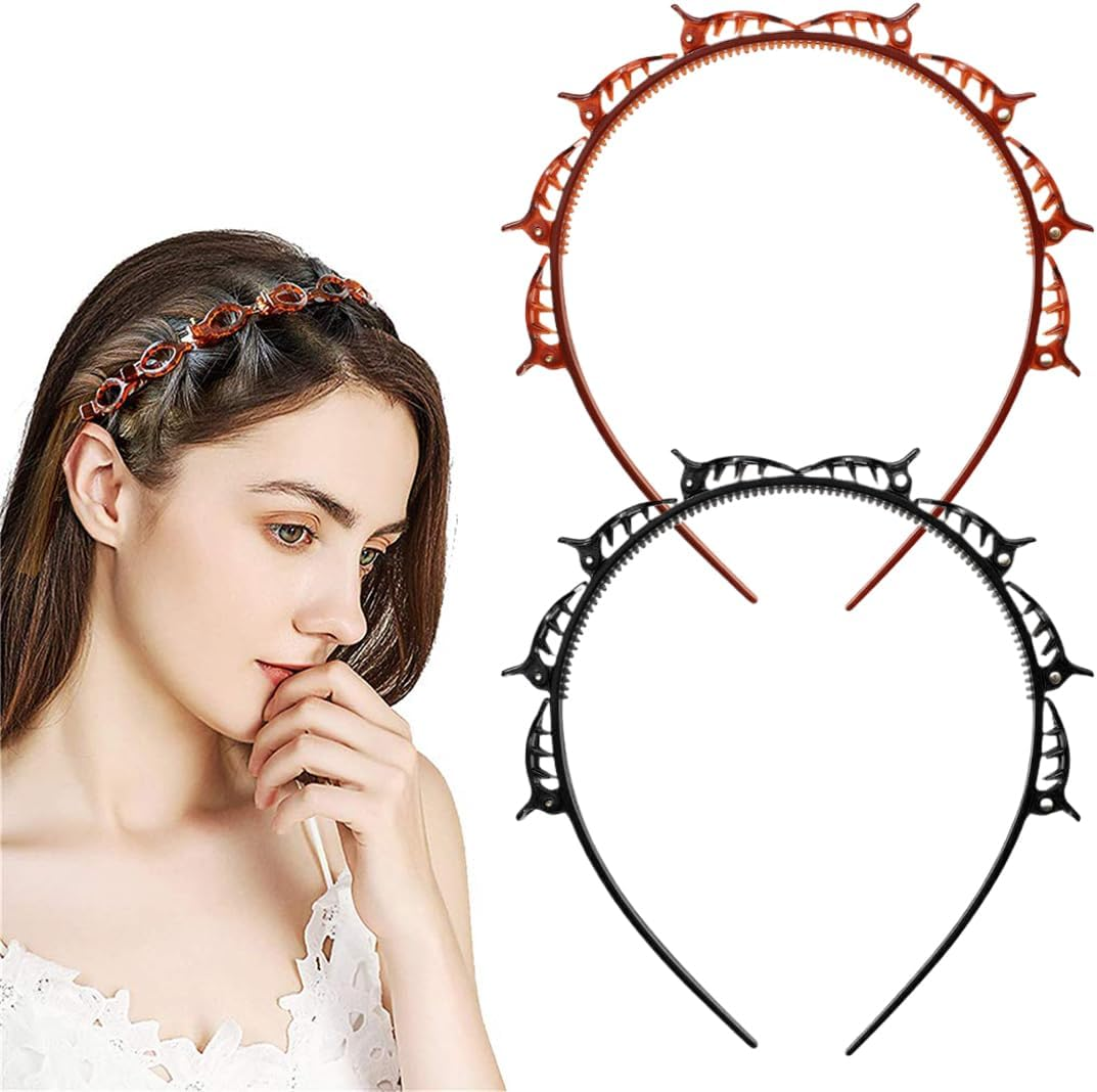 GGUFAY - 2 Headbands with Clips - Black and Brown - Multifunctional for Sports, Make-Up, Leisure and Everyday Use - Ideal for Frontal Hair and Princesses - Hairstyles image number 5