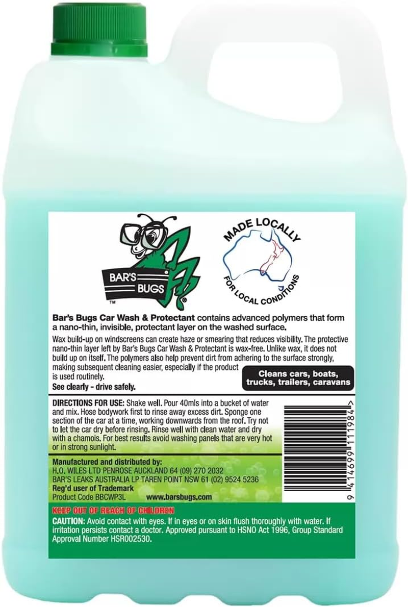 Bar&rsquo;S Bugs Car Wash 3L &ndash; Streak-Free Shine, High Foam Formula, Safe on Paint & Wax, Tough on Dirt & Road Grime &ndash; Australian Made Car Shampoo