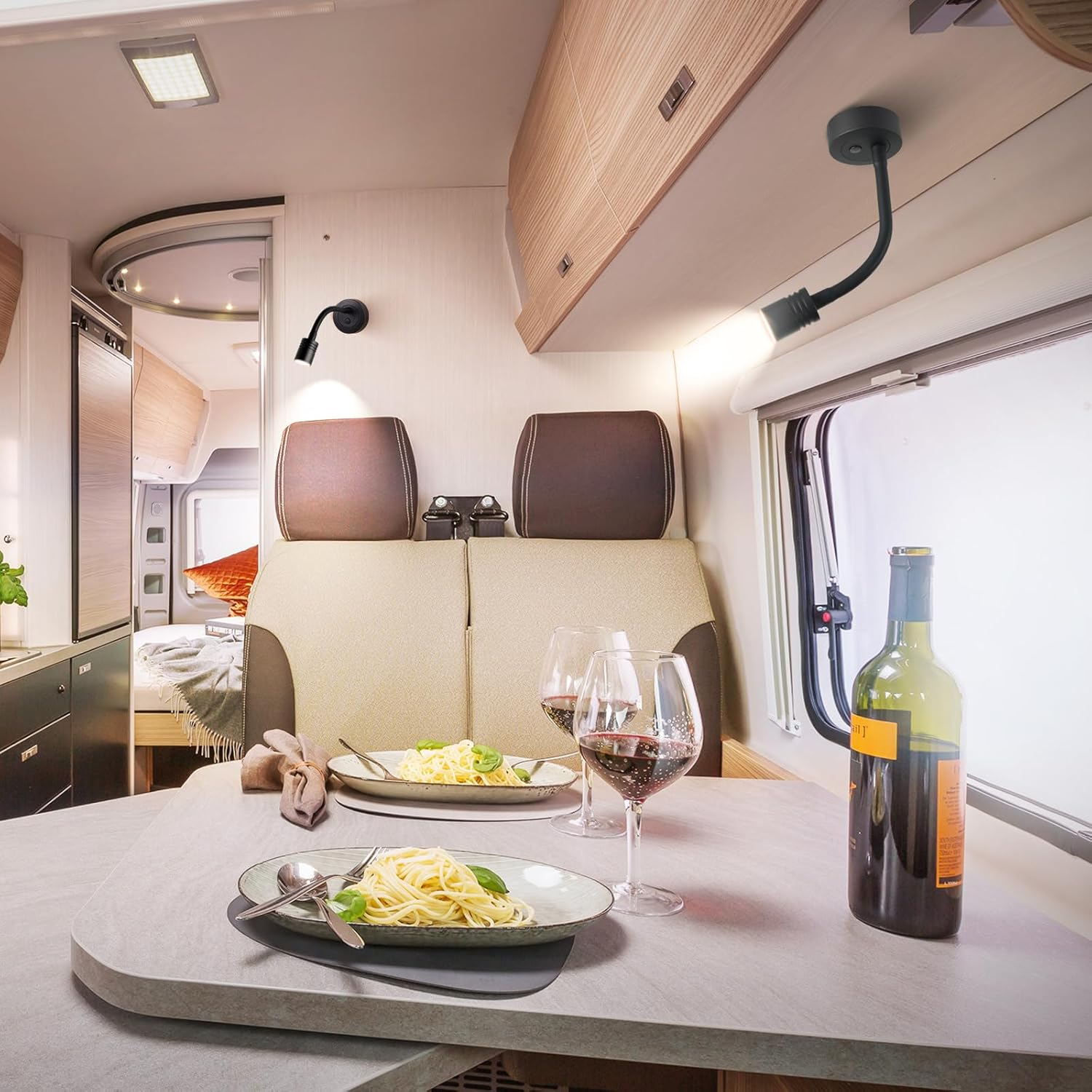 RV Campervan LED Reading Light 12V Dimmable Flexible Gooseneck with USB Wall Lamp Bed Side 2 Pieces DC 12V - 24V Spot Eye Care Wall Mount for Motorhome Boat Caravan Yacht Interior Lighting image number 2