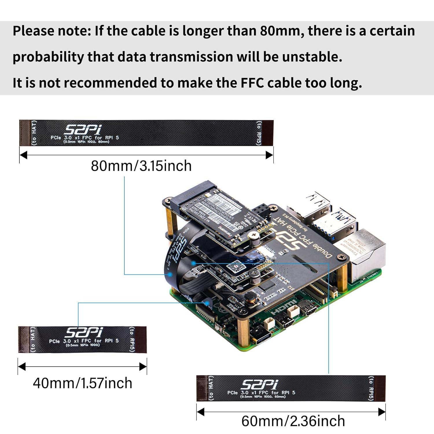 Geeekpi 3PCS 16Pin 0.5Mm Pitch Pcie FPC Cable 40Mm/60Mm/80Mm for Raspberry Pi 5 & Pcie M.2 M-Key Nvme SSD Pcie Peripheral Board image number 4