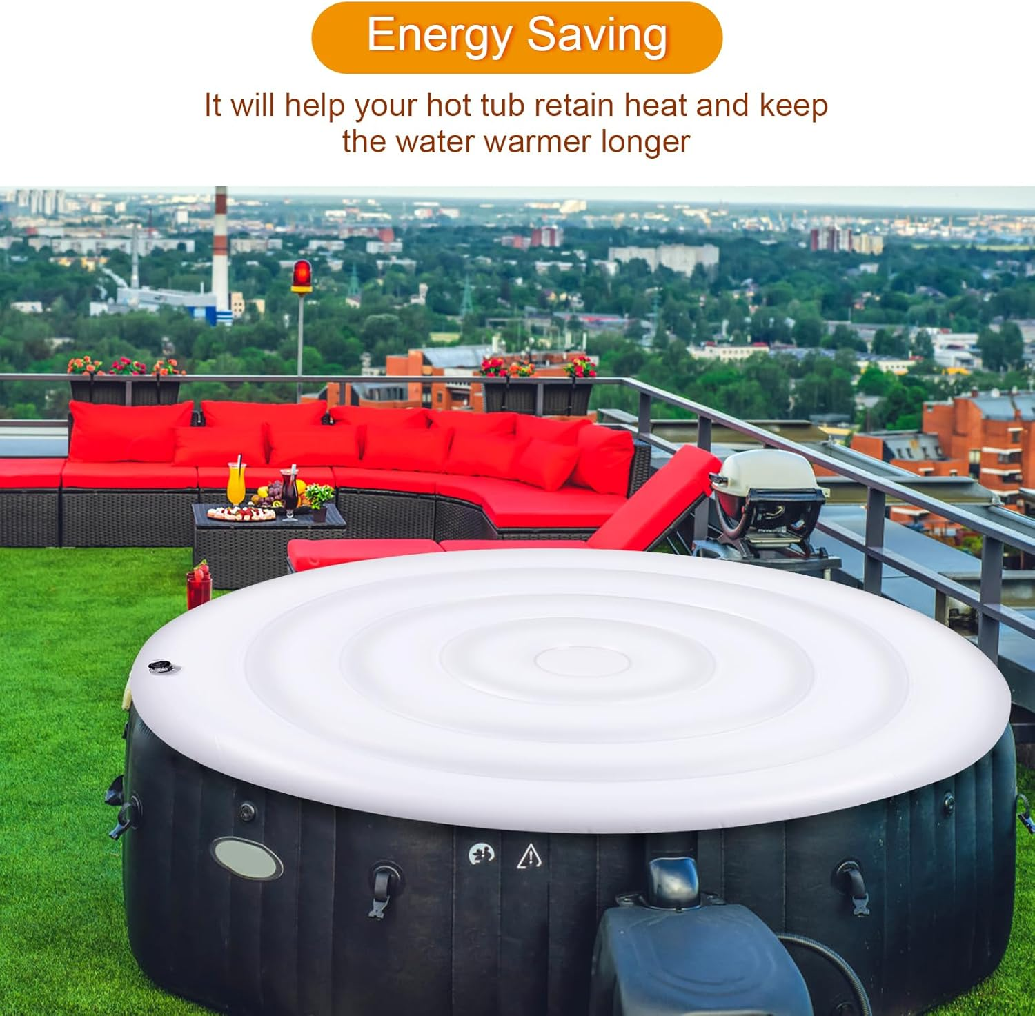 Inflatable Hot Tub Cover, 4.75Ft round Insulated Hot Tub Lid Portable Foldable Hot Tub Cover Protector Rain Overflow Windproof Cover for Inflatable Outdoor Hot Tubs image number 6