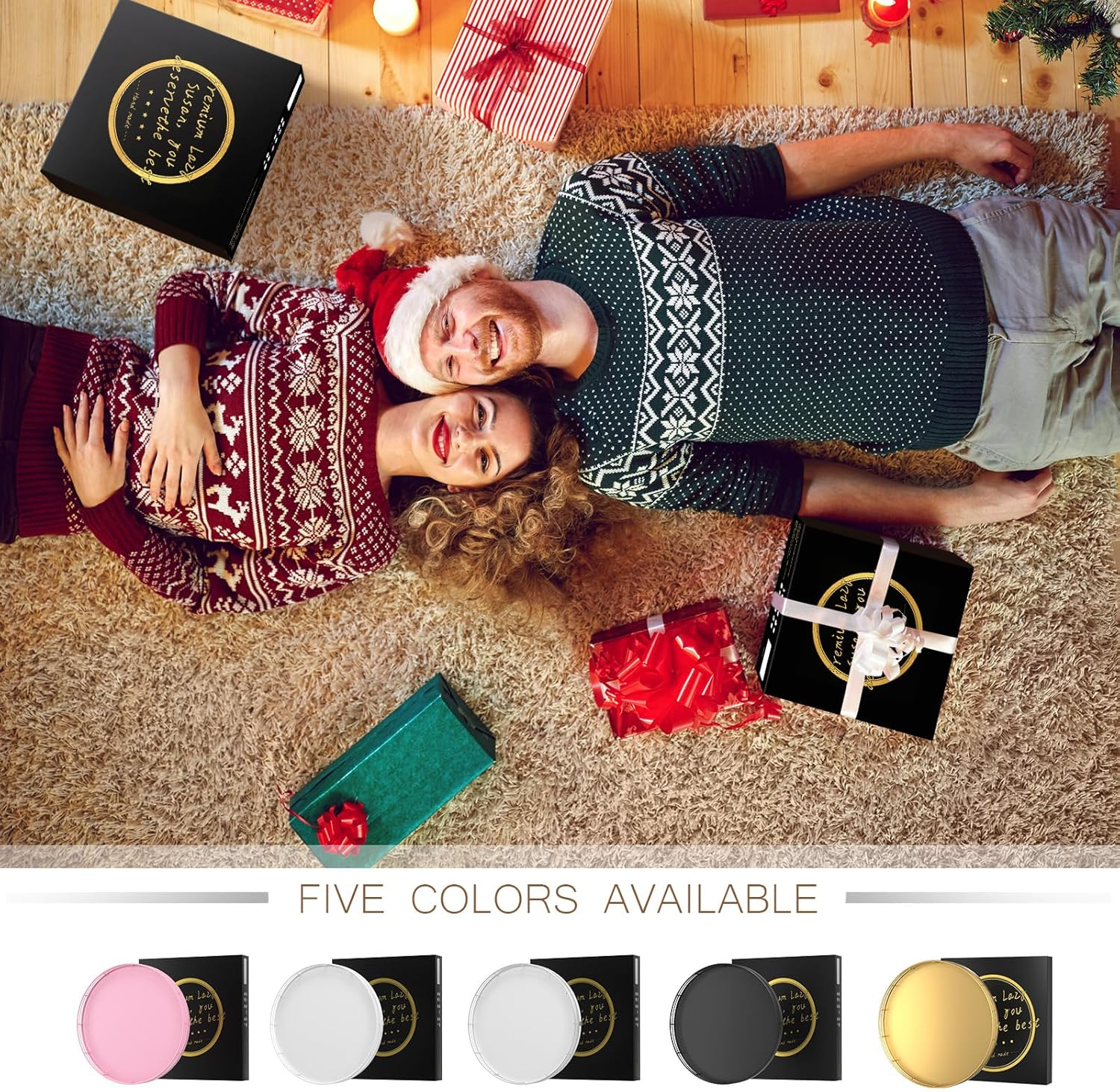 13" Gold Lazy Susan for Table Top, Oak Wood Lazy Susan Turntable Organizer for Dining Coffee Table Centerpiece Bar Decor Kitchen Countertop Bathroom Vanity Decorative Tray for Perfume Jewelry Round image number 2