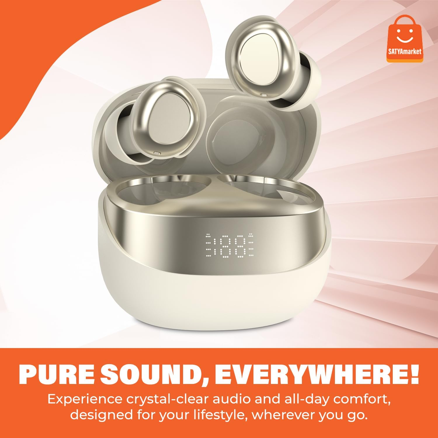 Satyamarket Mini Wireless Earbuds for Sleeping &ndash; In-Ear Bean-Shaped Bluetooth 5.3 Earphones with Power Display, 6Mm Titanium Driver, Noise Isolation, Lightweight Charging Case (White) image number 2