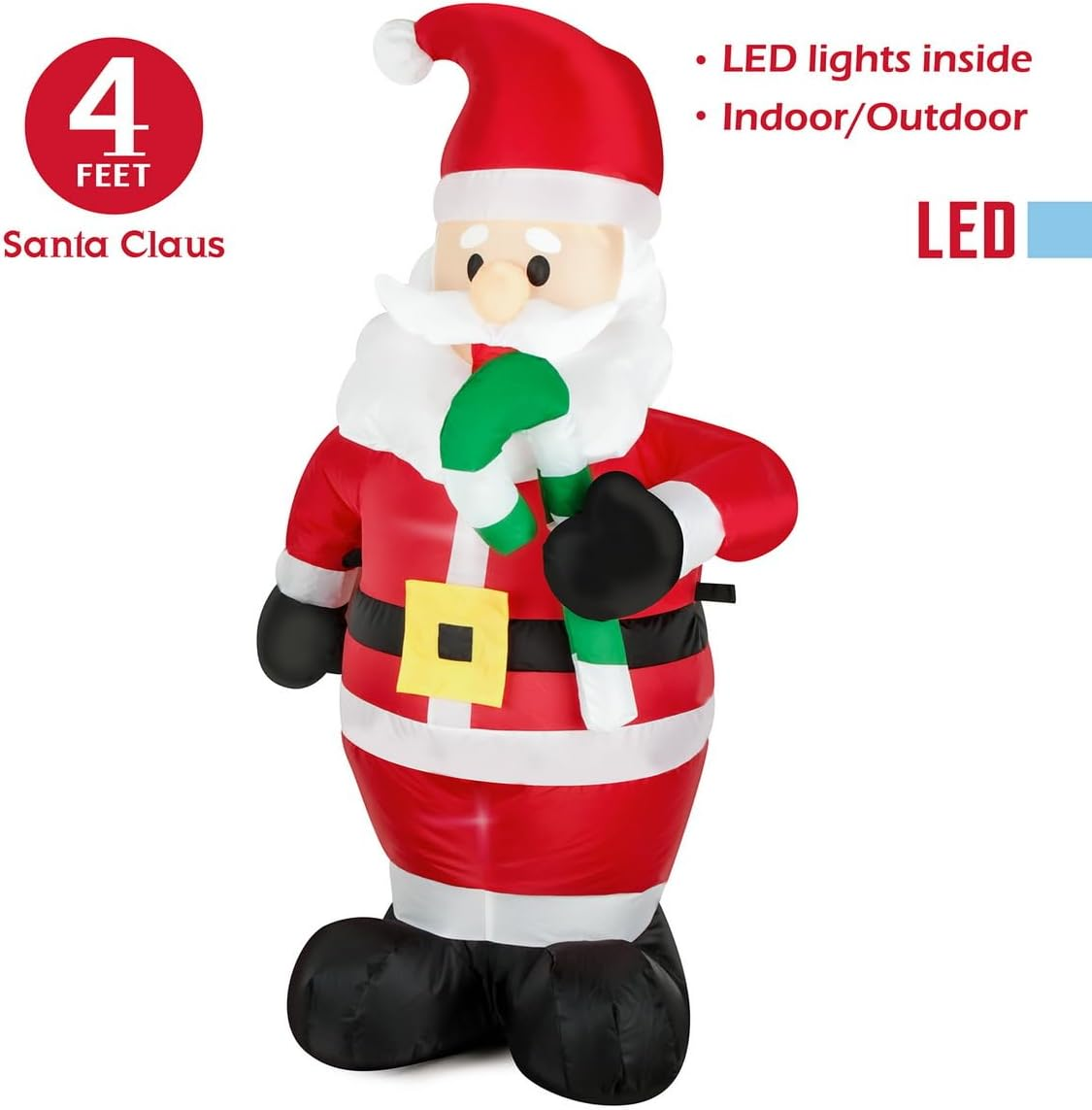 Christmas Inflatables Santa Claus Holds Green Candy Cane Lighted Inflatable Christmas Garden Yard Lawn Decoration with Built in Fan and Anchor Ropes 4 Feet Tall image number 2