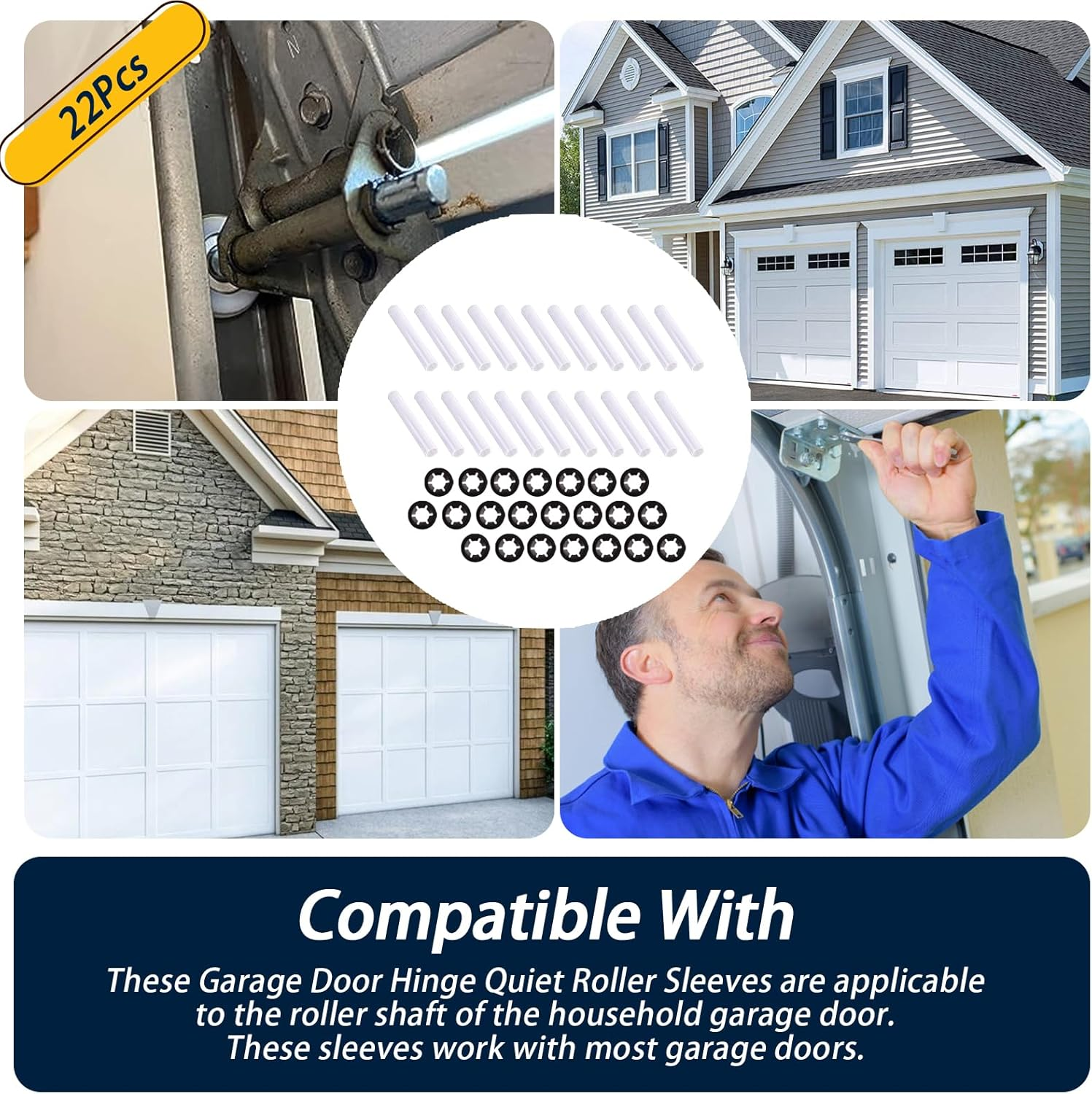 22Pcs Garage Door Quiet Hinge Sleeves Shaft Gaskets Compatible with New Rollers or Rollers with Clean Stems (Id-11Mm; Od-11.90Mm; L-80Mm) image number 2
