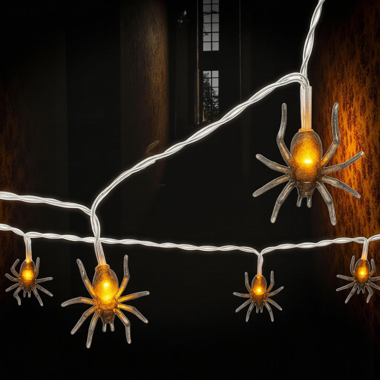 MIJOMA LED Spider Fairy Lights 165 Cm - 10 Warm White Leds - Halloween Decorative Fairy Lights Battery Operated - Party Lights with On/Off Switch for Indoor and Outdoor Use