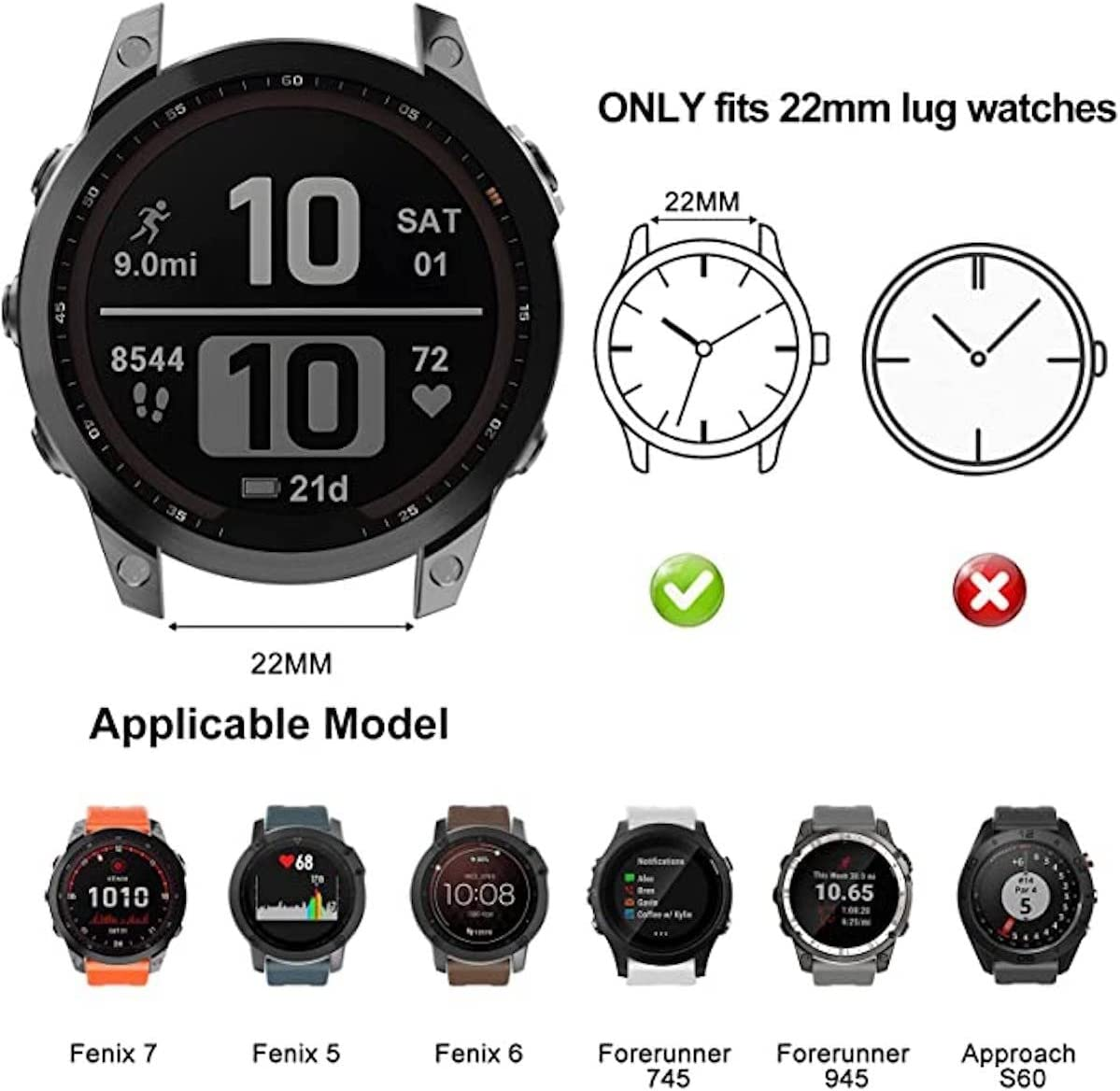 Replacement Strap Compatible with Garmin Fenix 6 Band, 22Mm Sport Bands for Fenix 7, Easy Fit Strap for Fenix 5, Soft Silicone Watch Bands for Fenix 7 Pro,Fenix 5 Plus,Forerunner 935/945 Etc. - Black image number 6