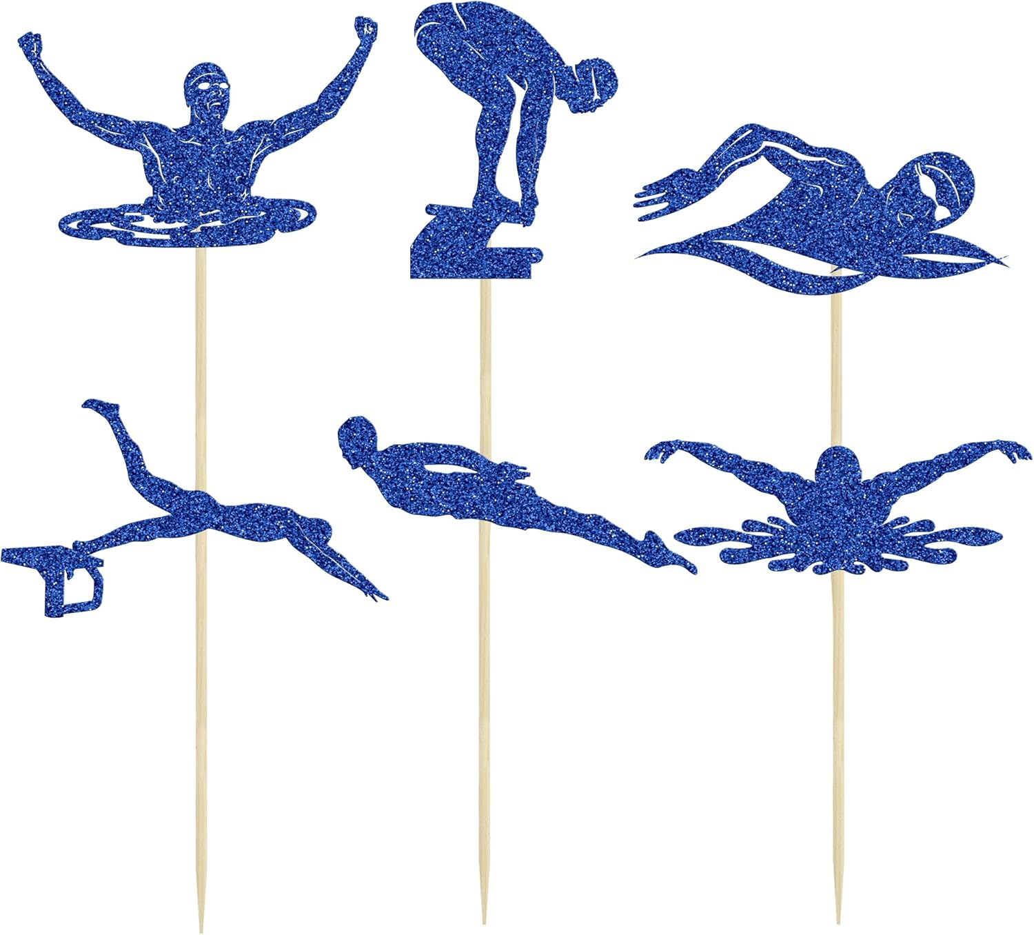 Ephlyn 24Pcsswim Cupcake Toppers Summer Swimming Cupcake Toppers Picks Black Swimming Cake Topper for Swim Party Birthday Baby Shower Kids Birthday Party Cake Decorations Supplies Blue image number 3