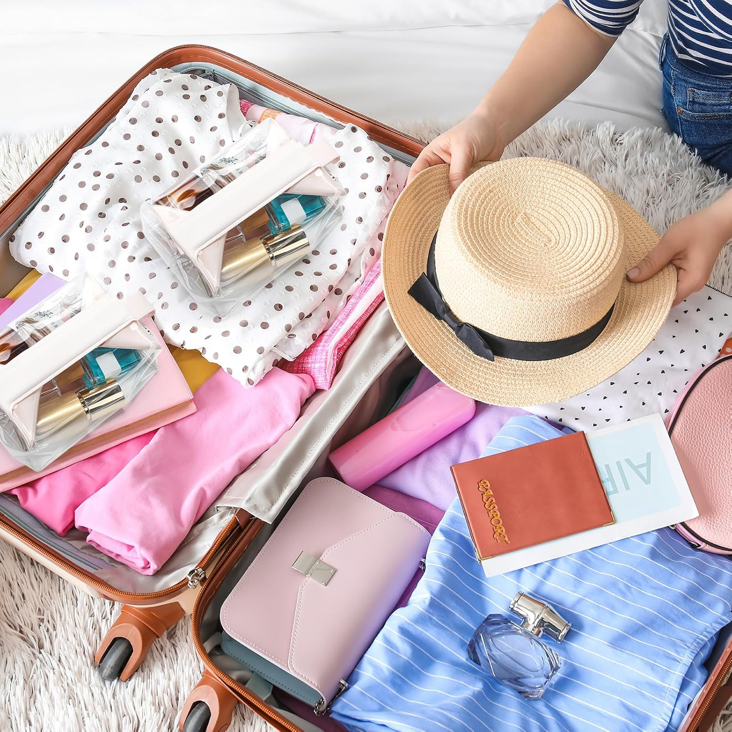 Siltriangle 2 Pcs Clear Travel Toiletry Bags with Magnetic Closure TSA Approved Magnetic Travel Containers Clear Makeup Bag Cosmetic Pouch for Women Men Traveling(Light Pink) image number 1