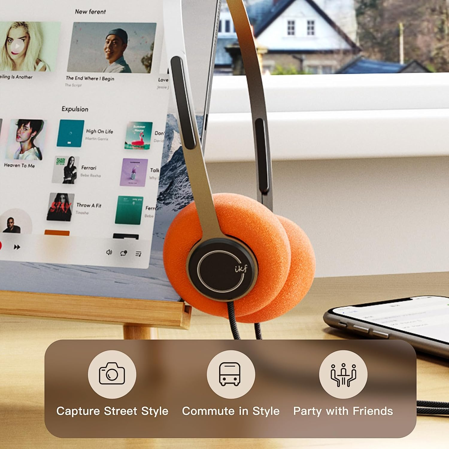 Ikf Y3 Retro Wired on Ear Headphones, Hifi Stereo Sound, Adjustable Headband, 3.5Mm Jack, Lightweight and Comfort, Replaceable Orange Ear Pads Suitable for Walkman/Computer image number 1