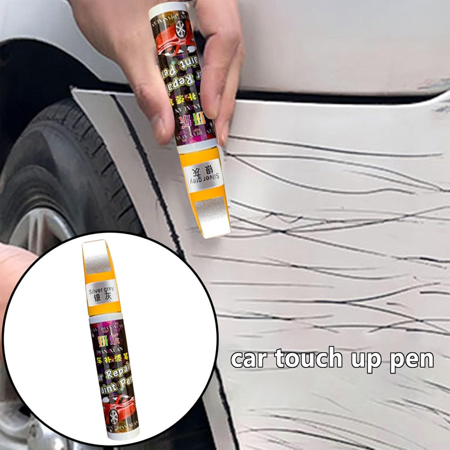 Car Paint, Brush for Scratch Chip Repair, Car Scratch Remover Lacquer Repair Body Paint, Fill Paint for All Vehicle Truck Automotive Repair Marker - Bright Silver image number 4
