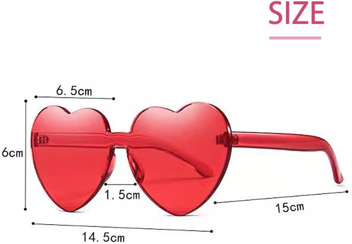 2PCS Heart Shape Sunglasses Rimless Transparent Heart Glasses Colorful Party Favors (Red) image number 3