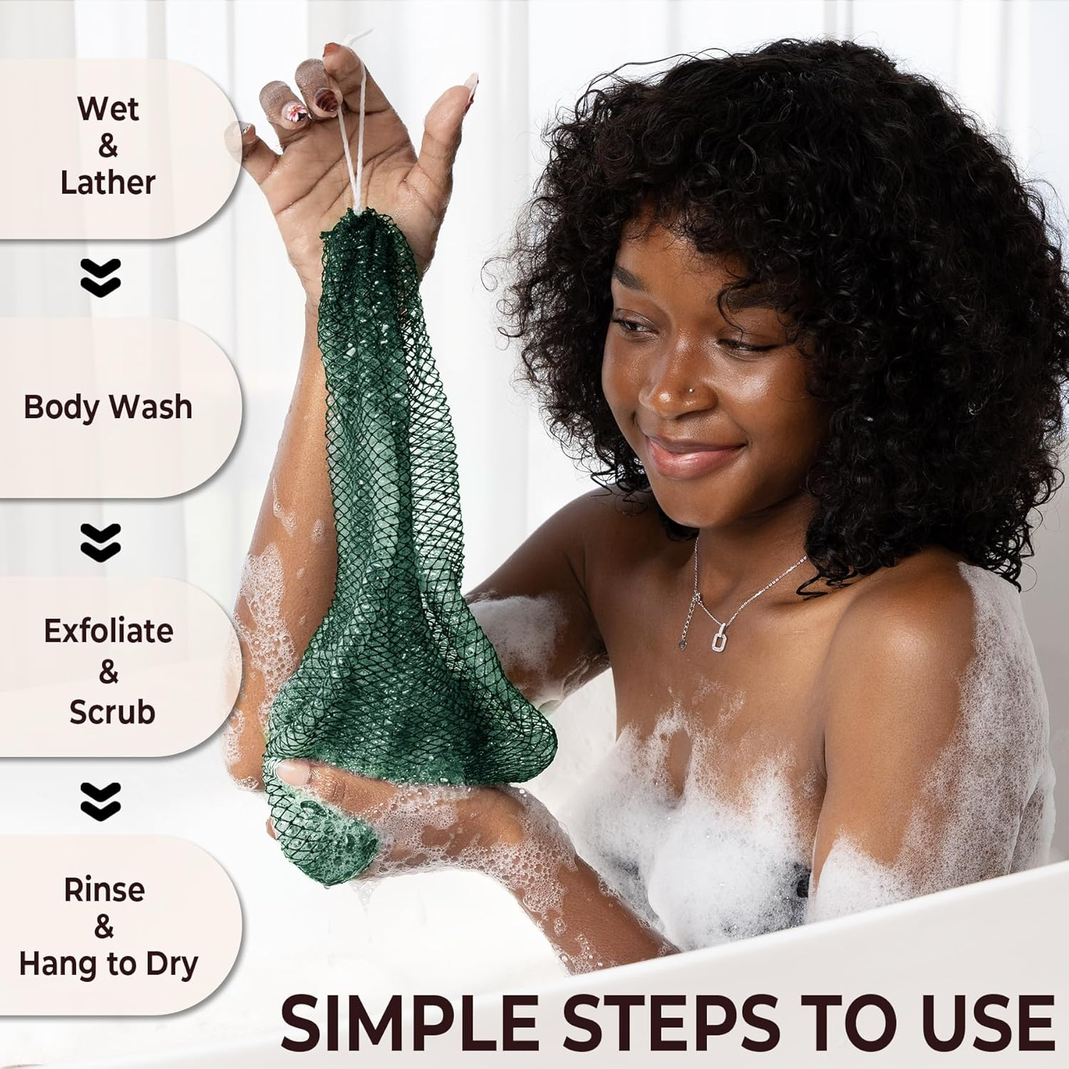 African Exfoliating Net Sponge Authentic - Real African Bath Sponge with Knots and Ropes - Back Scrubber Exfoliator Washer Cloth with Travel Bag - Body Shower Skin Care Essentials for Daily Use image number 1