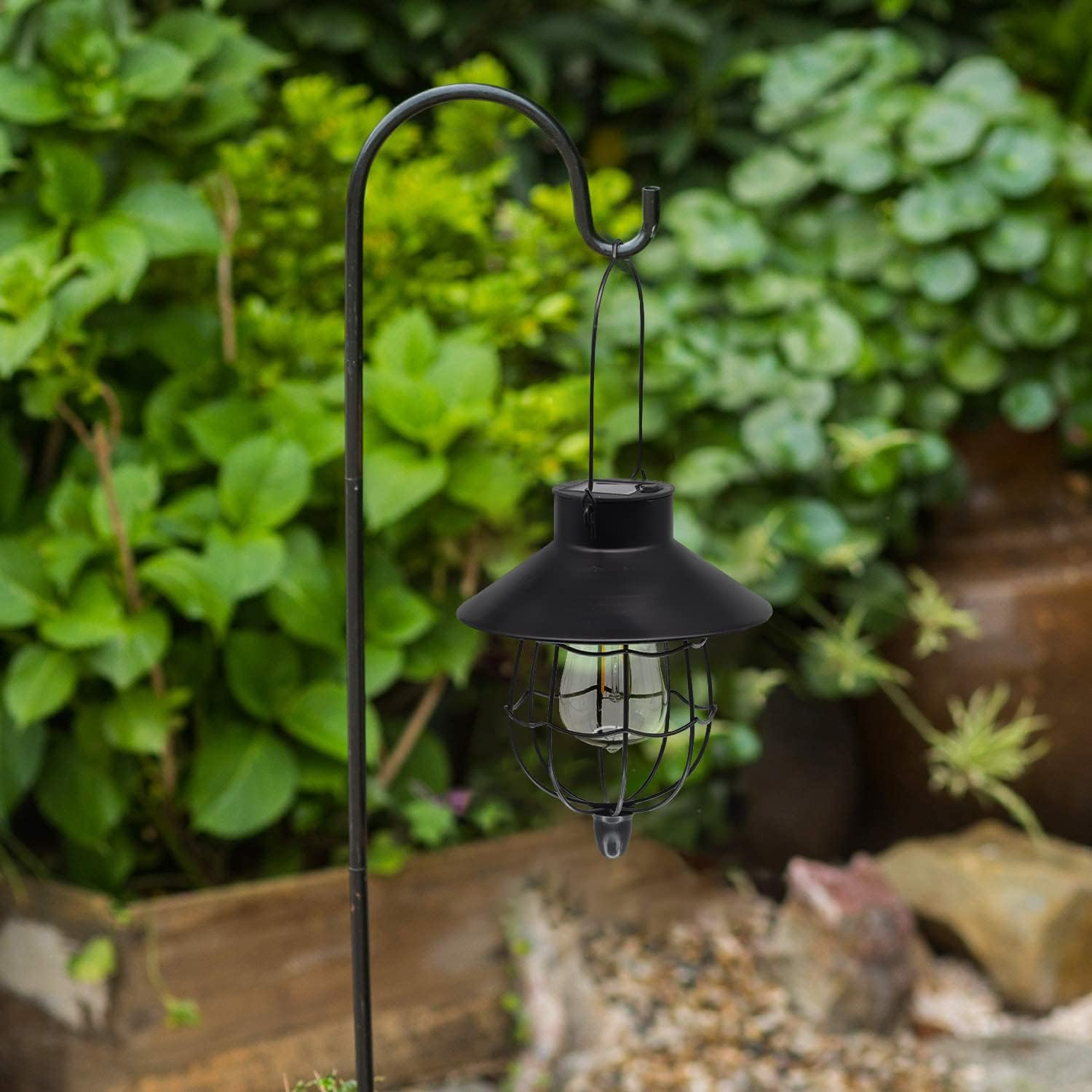 Yakii 2 Pack Solar Lantern Hanging Outdoor Metal Solar Lamp Waterproof with Warm White Light Decorate for Yard Garden Pathway Patio Porch Decor (Black) - Black image number 2