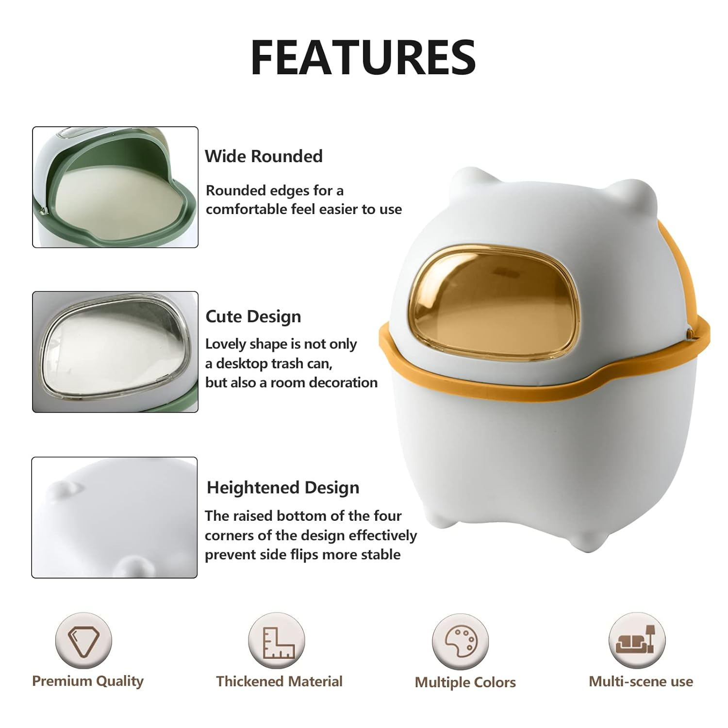 Mini Desk Trash Can Flip Countertop Garbage Bin Small Trash Can Bathroom Trash Cans with Lids for Kitchens, Offices, Waste Basket for Dressing Table (Yellow) image number 3