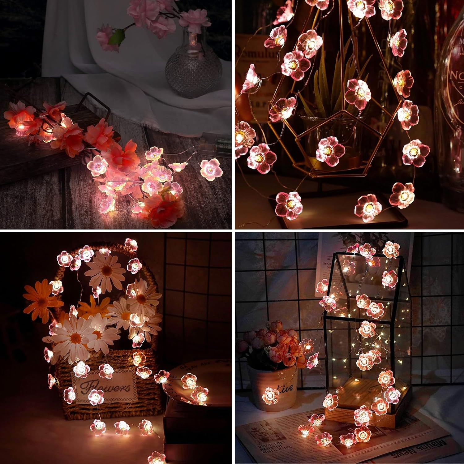 Goldrock LED Fairy Lights Cherry Blossom Decoration, 2 M 20 LED Cherry Blossom Lights, Fairy Lights Flowers Indoor Battery Pink, Kawaii Japanese Decoration, Cherry Blossom Fairy Lights for Spring