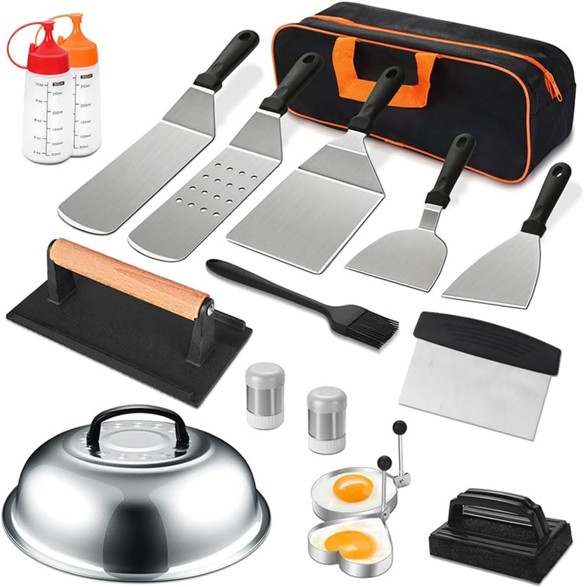 AIMALL 17-Piece Stainless Steel BBQ Tools Set &ndash; Outdoor Grill Accessories for Teppanyaki, Includes Spatulas, Tongs, Basting Brush, and More with Carrying Bag image number 6