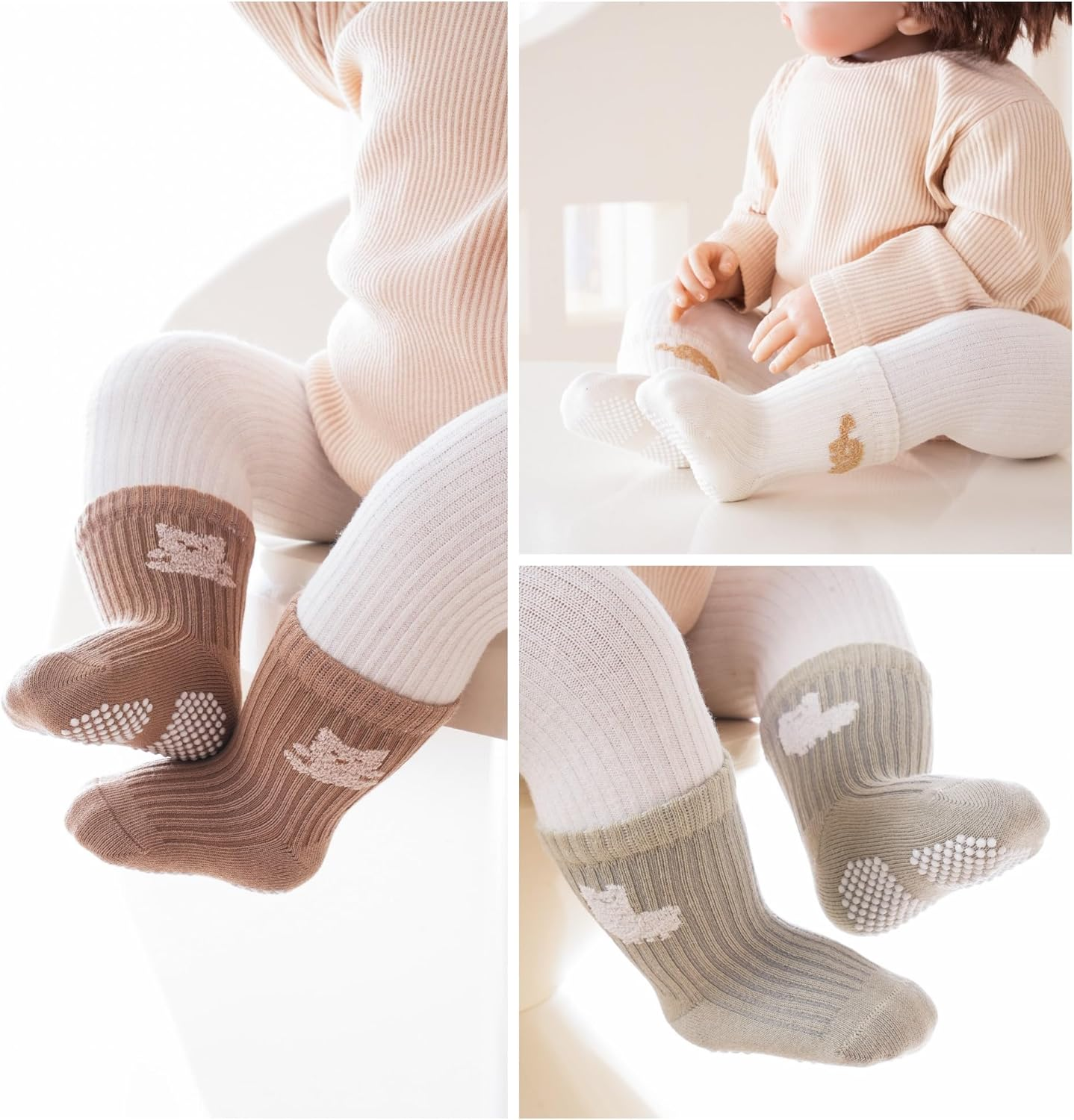 Baby Crew Socks,Grips Combed Cotton Socks Toddler Non-Skid for Girls,Boys Non Slip/Anti Skid 9-Pack image number 4