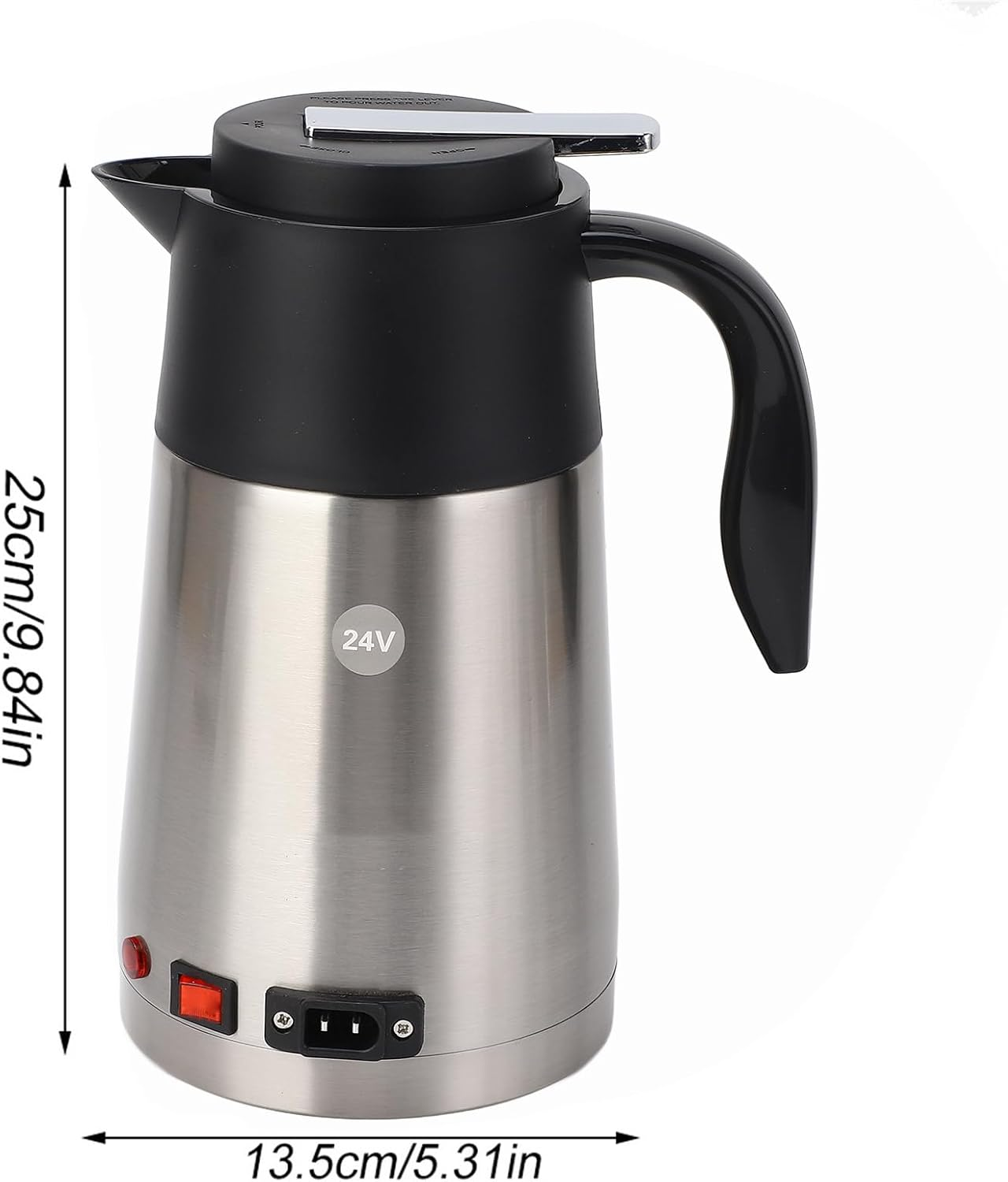 Portable Car Truck Kettle 1300 Ml Capacity for Self-Driving 12/24 V - 304 Stainless Steel Body and Inner Heating Tube, Quick to Heat (24 V) image number 5