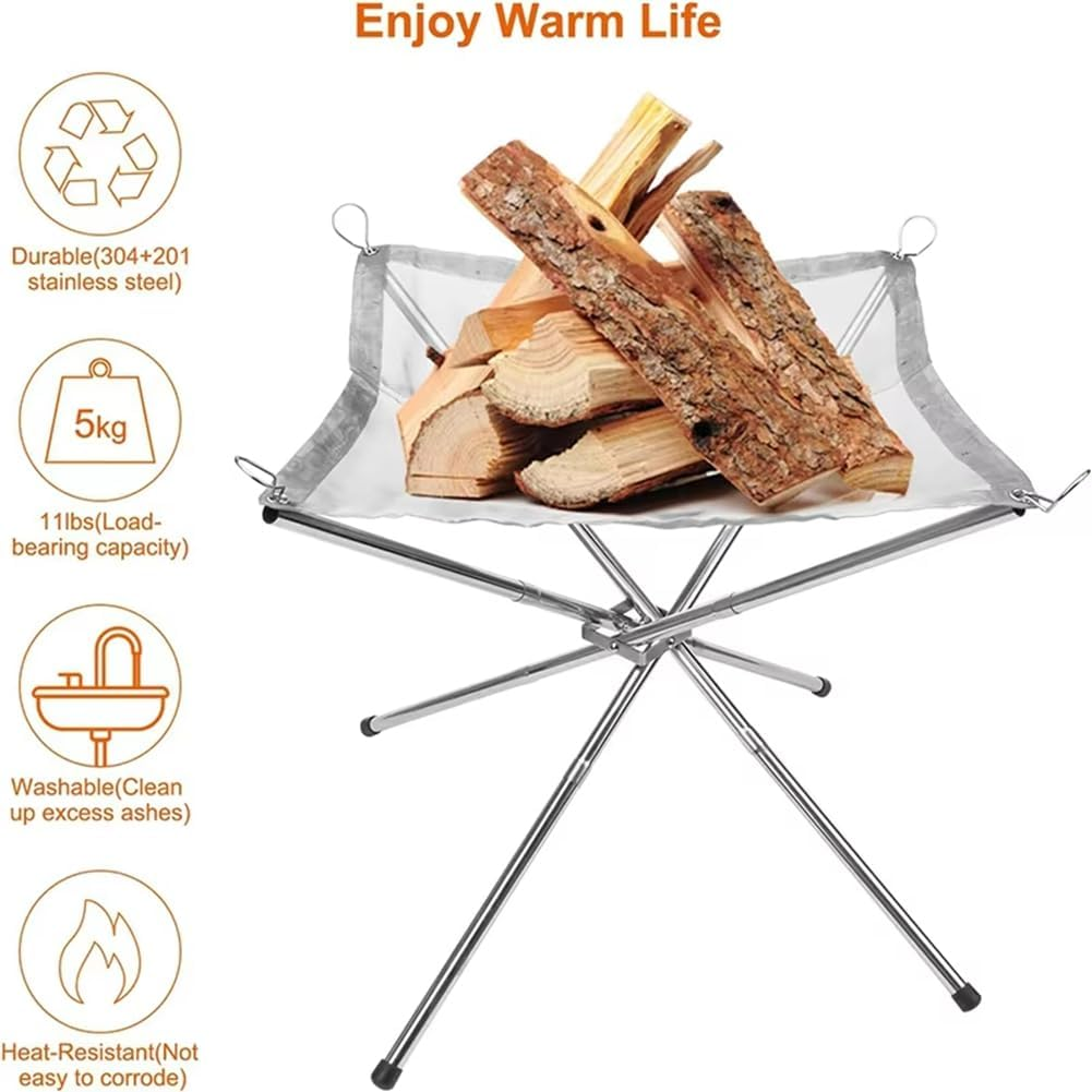 Portable Bonfire Campfire Fire Pit Collapsing Stainless Steel Mesh Fireplace Foldable Camping Fire Pit Camping Gear image number 3