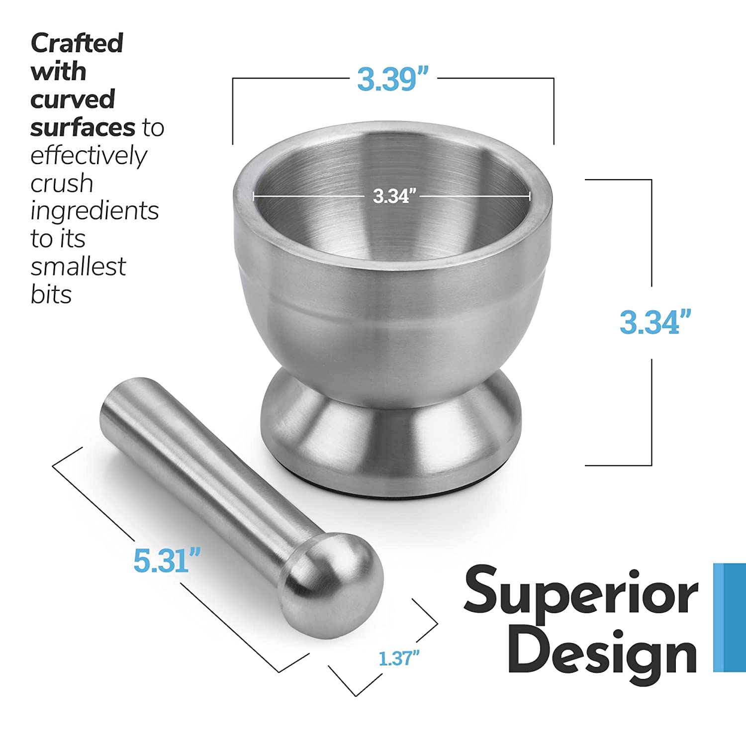 Pill Crusher - 304 Food Grade Stainless Steel Mortar and Pestle Medicine Grinder Set - Non-Slip Splitter to Easily Crush Medicine Pills Tablets Vitamins to Fine Powder for Adults, Seniors, Dogs, Pets image number 2